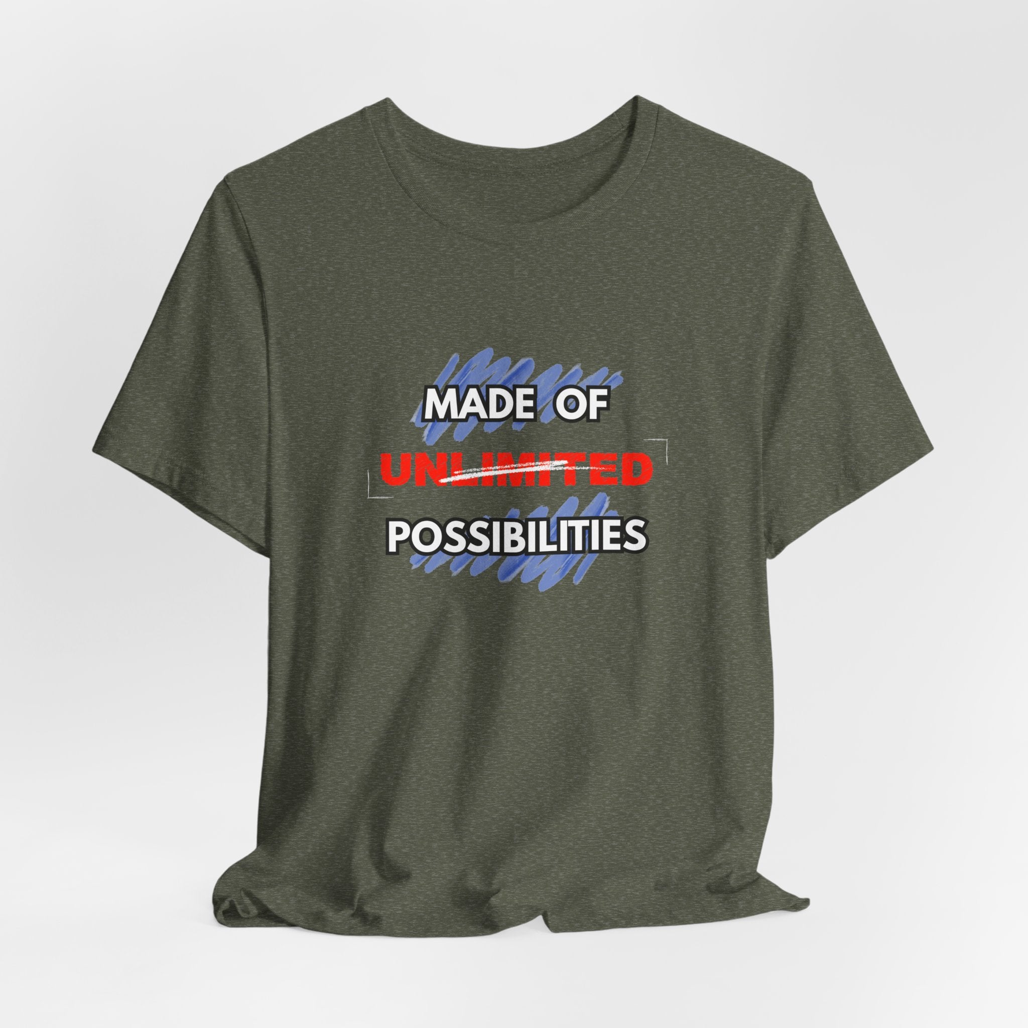 Inspirational Short Sleeve Unisex Workout Tee - Made of Unlimited Possibilities, Motivational Shirt, Casual Wear, Gift Idea, Everyday Tee, [...]