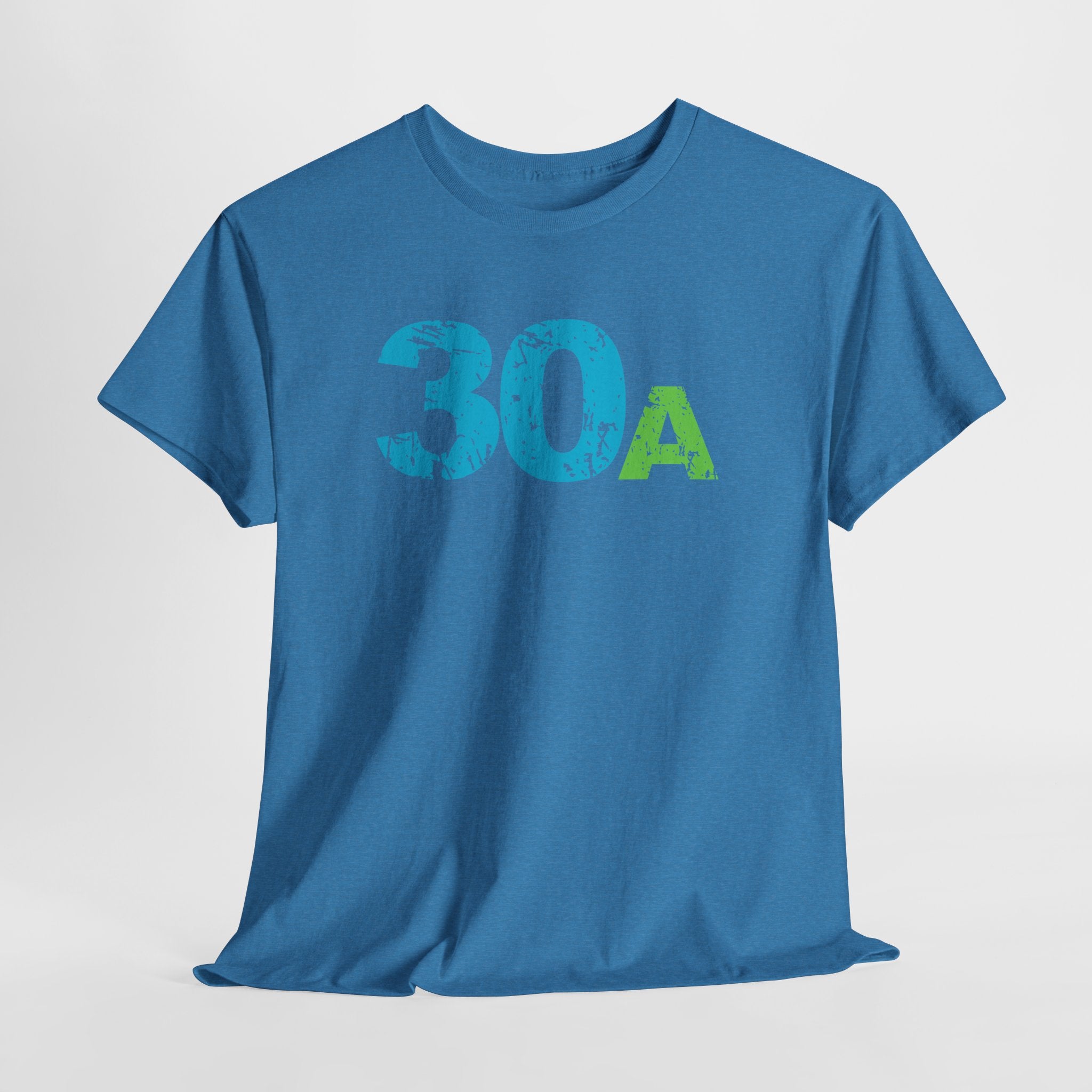 Graphic 30A Beach Unisex Heavy Cotton T-Shirt — Emerald Coast Tee with Blue & Green Distressed Logo