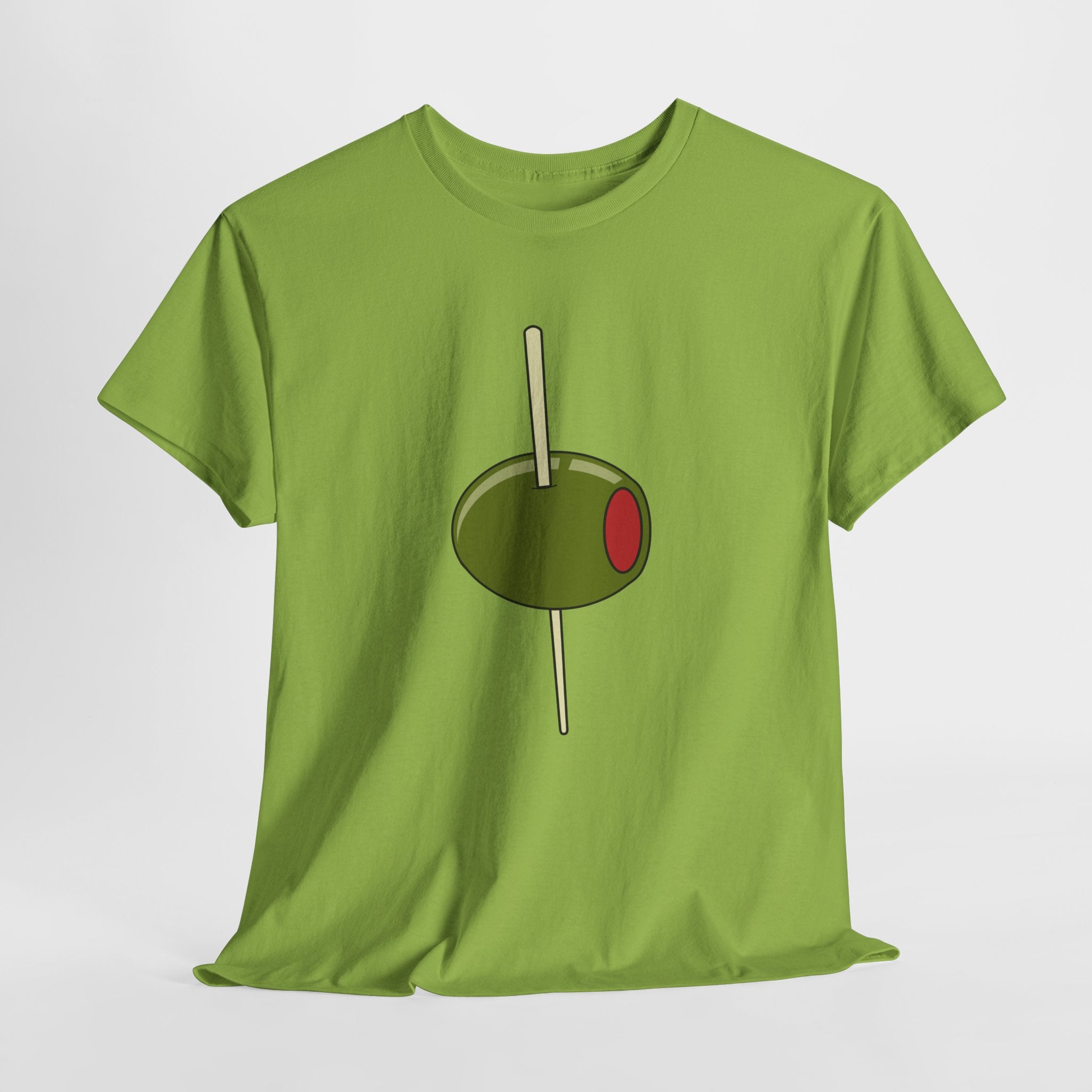 Contemporary Graphic Cocktail Olive on a Pick Unisex Heavy Cotton T-Shirt — Retro Martini Cocktail Graphic Tee