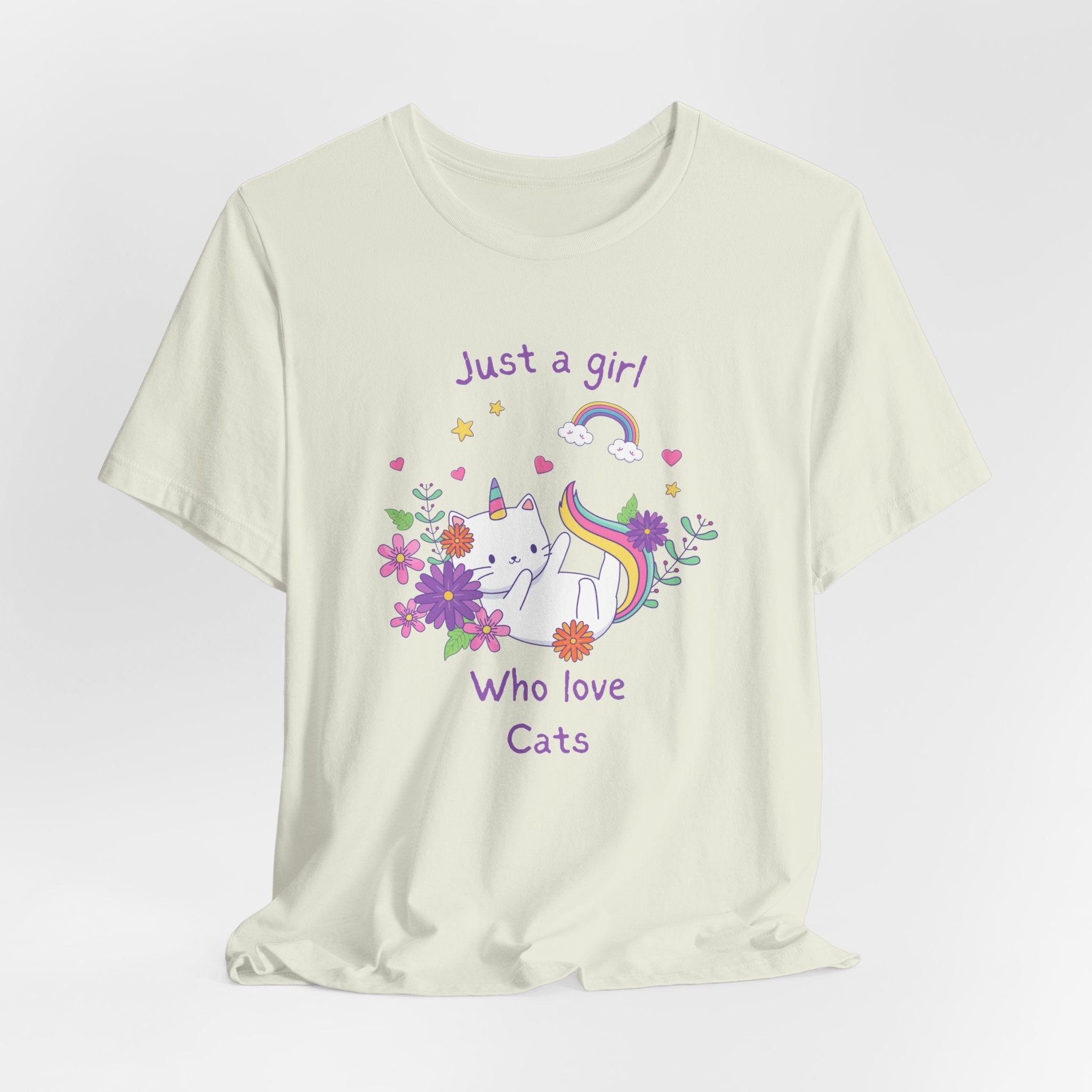 Unicorn Cat Lover Tee - Just a Girl Who Loves Cats, Cute T-Shirt, Gift for Cat Moms, Perfect for Birthdays and Casual Wear