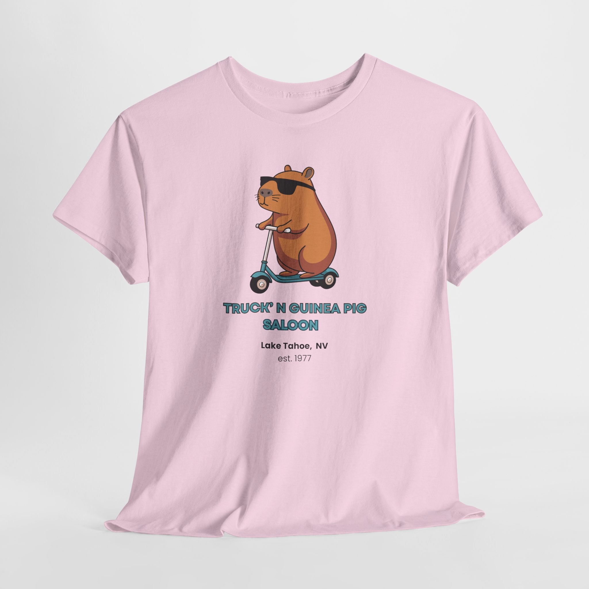 Must see The Truck'n Guinea Pig in Lake Tahoe Tee, Fun Unisex Graphic T-Shirt, Trendy Casual Wear, Gift for Animal Lovers, Summer Festival Outfit