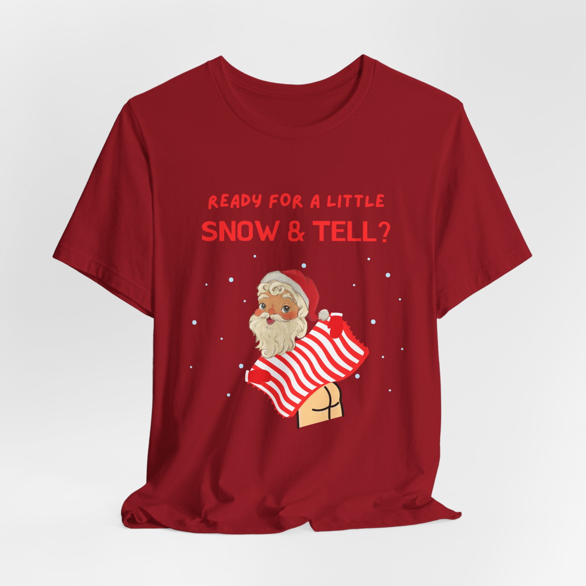 Funny but Naughty Vintage Santa  Unisex Heavy Cotton T-Shirt - "Ready for a Little Snow & Tell?" Christmas Tee