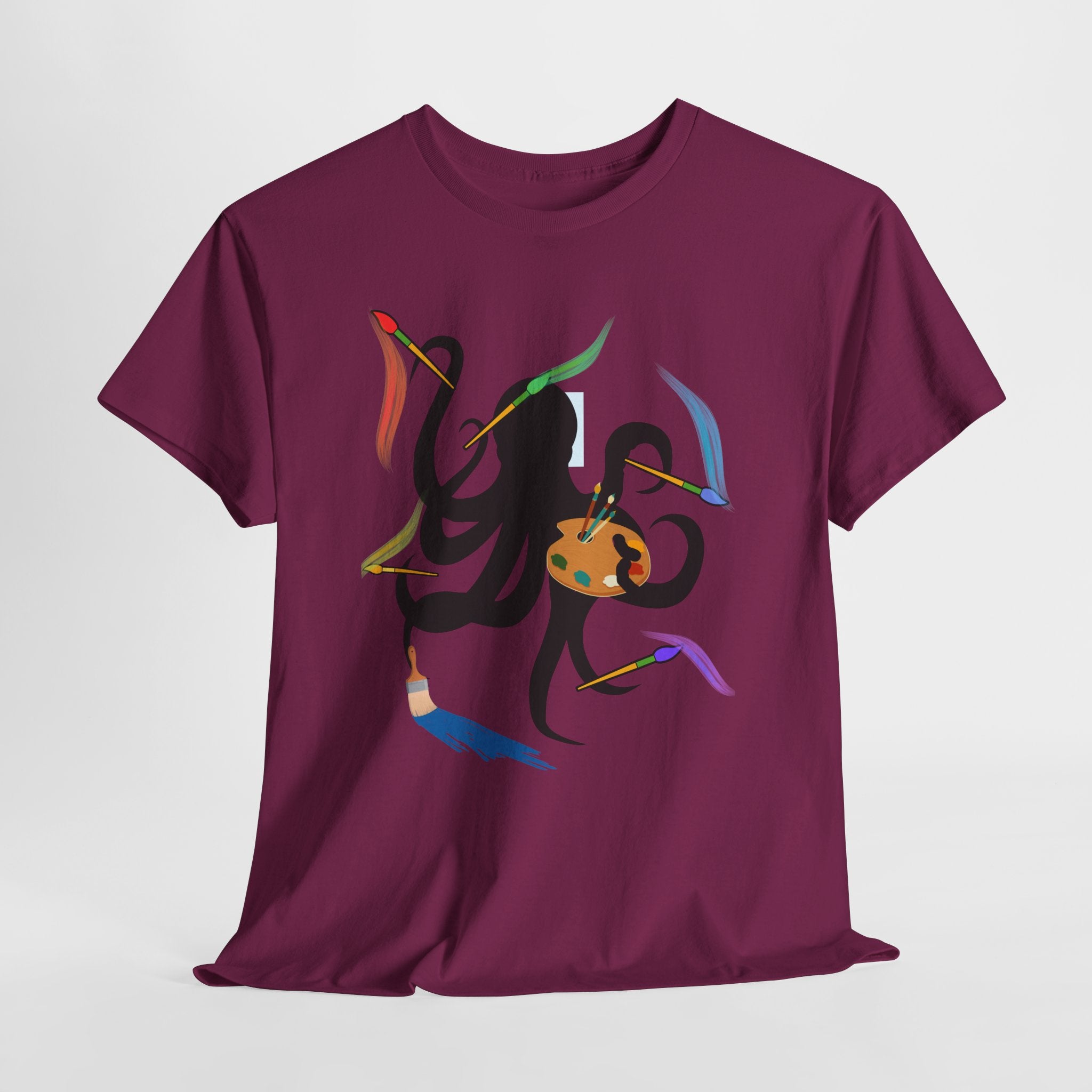 Fun Graphic Octopus Artist  Unisex Heavy Cotton T-Shirt — Colorful Octopus