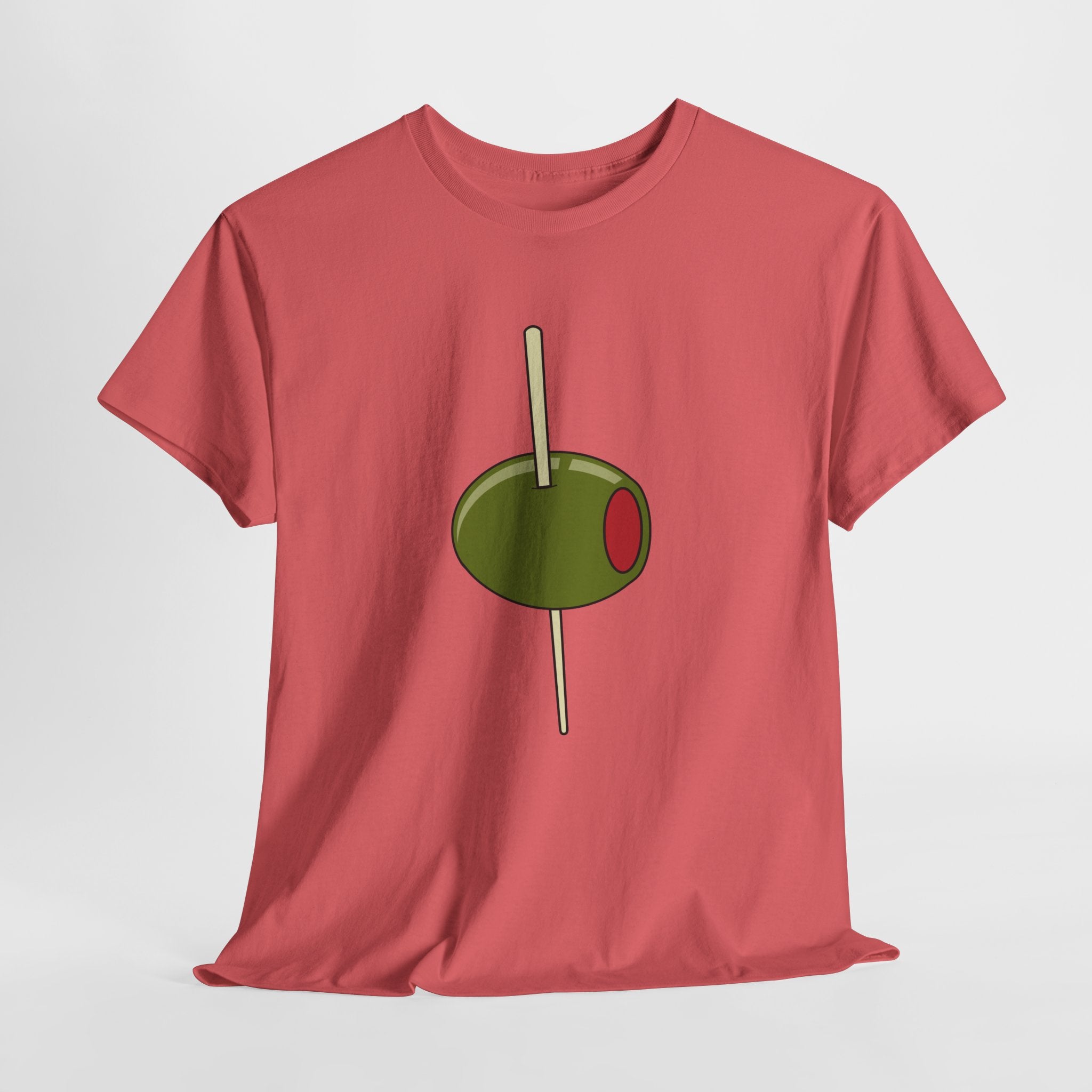 Contemporary Graphic Cocktail Olive on a Pick Unisex Heavy Cotton T-Shirt — Retro Martini Cocktail Graphic Tee