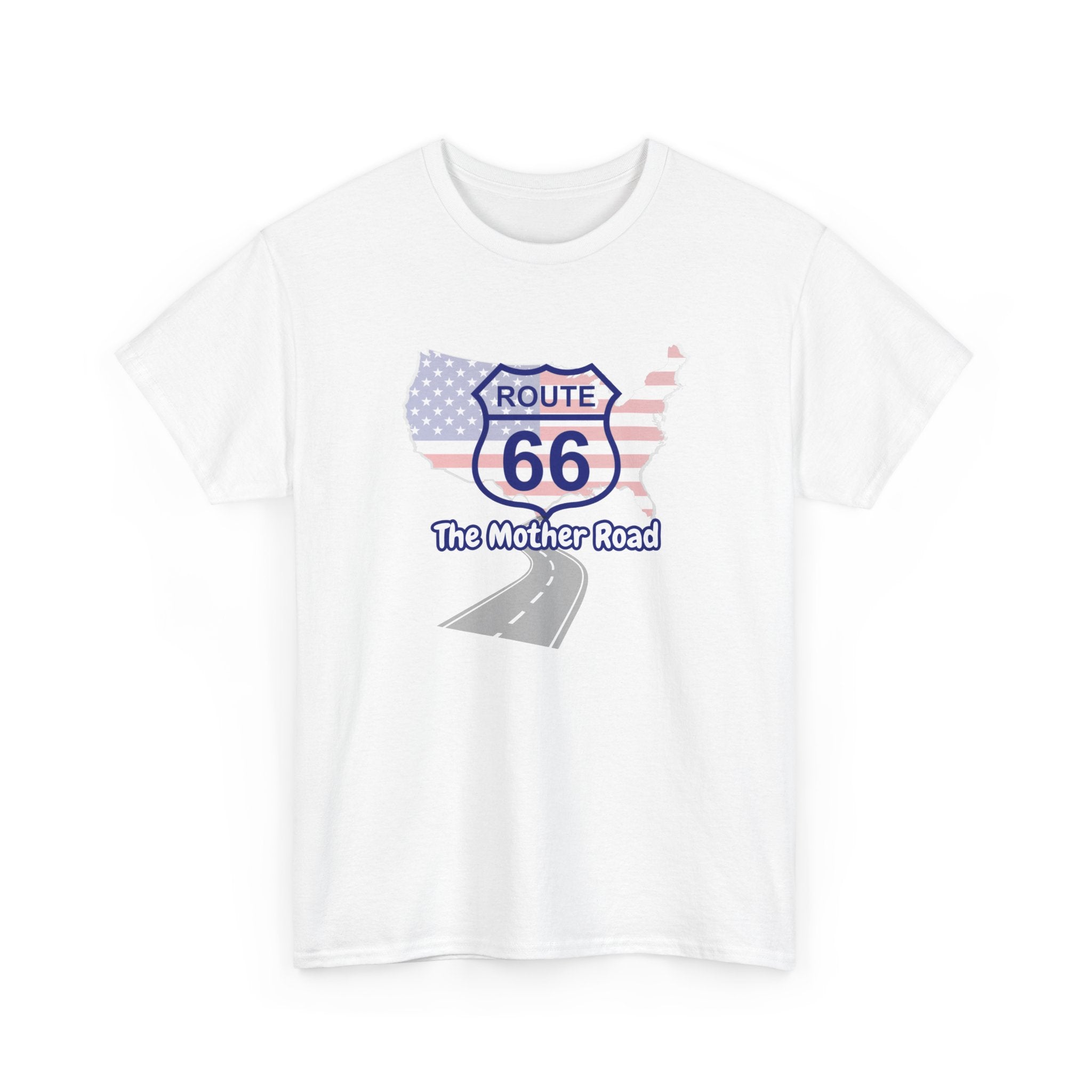 US Route 66 The Mother Road Unisex Heavy Cotton Tee - Vintage Americana T-Shirt, Travel Shirt, Road Trip Gift, USA Route Apparel, Fun Summer Wear