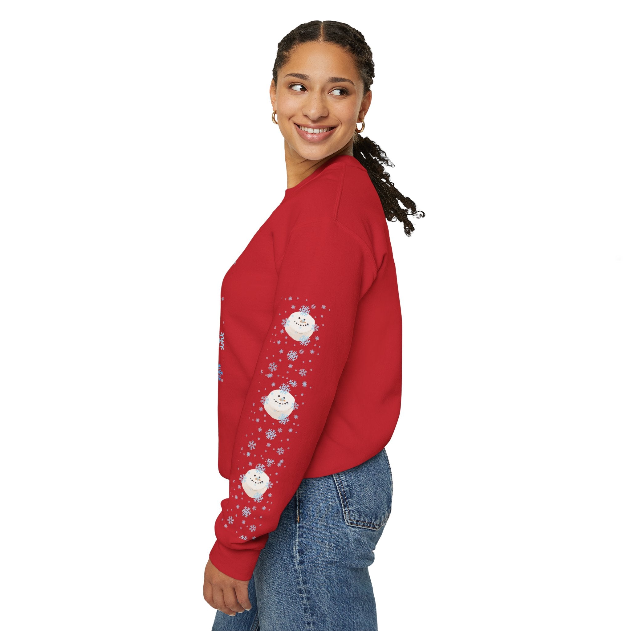 Happy Dog Lover Holiday "Walkin' In A Winter Wonderland" Unisex Crewneck Sweatshirt with Side Arm Embellishments
