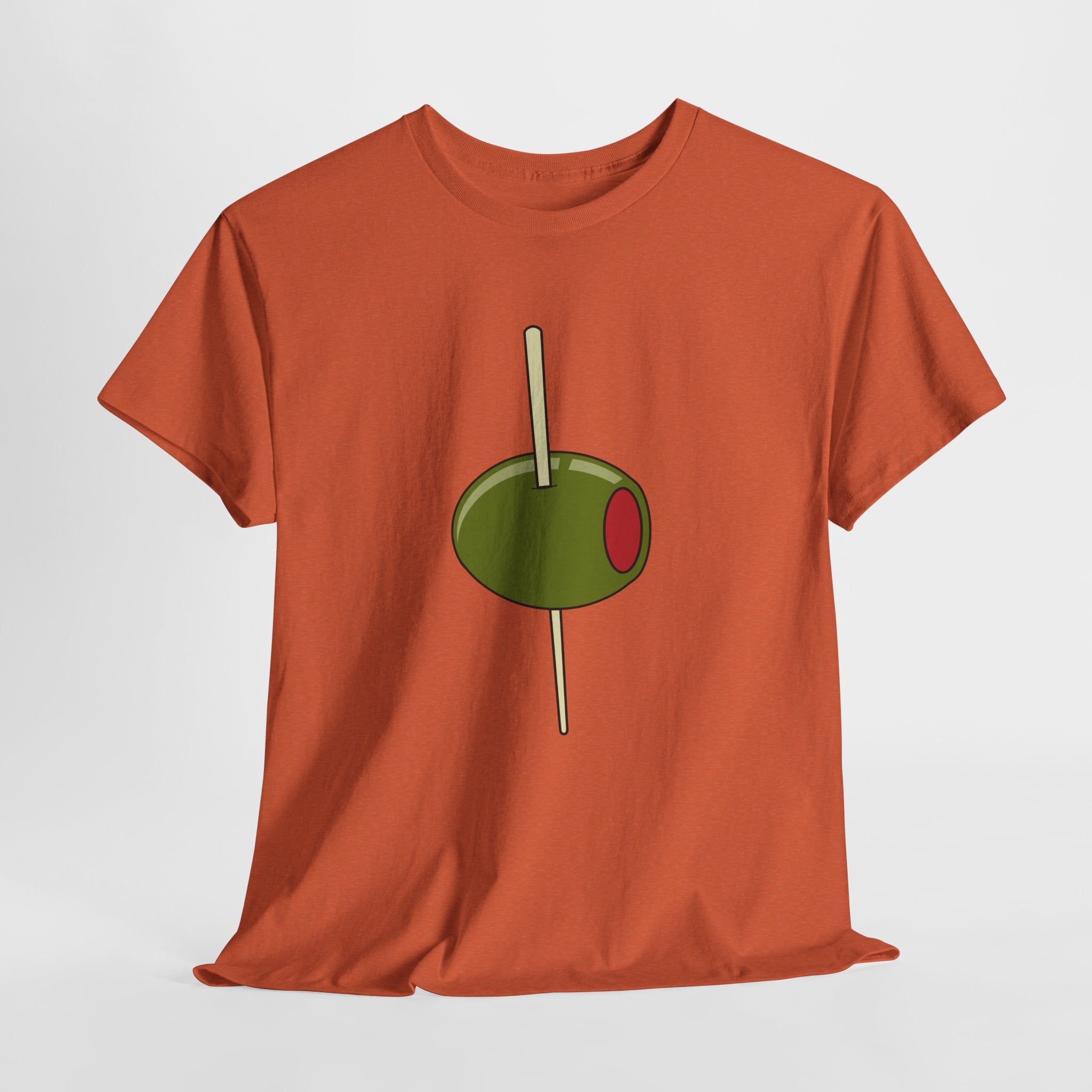 Contemporary Graphic Cocktail Olive on a Pick Unisex Heavy Cotton T-Shirt — Retro Martini Cocktail Graphic Tee