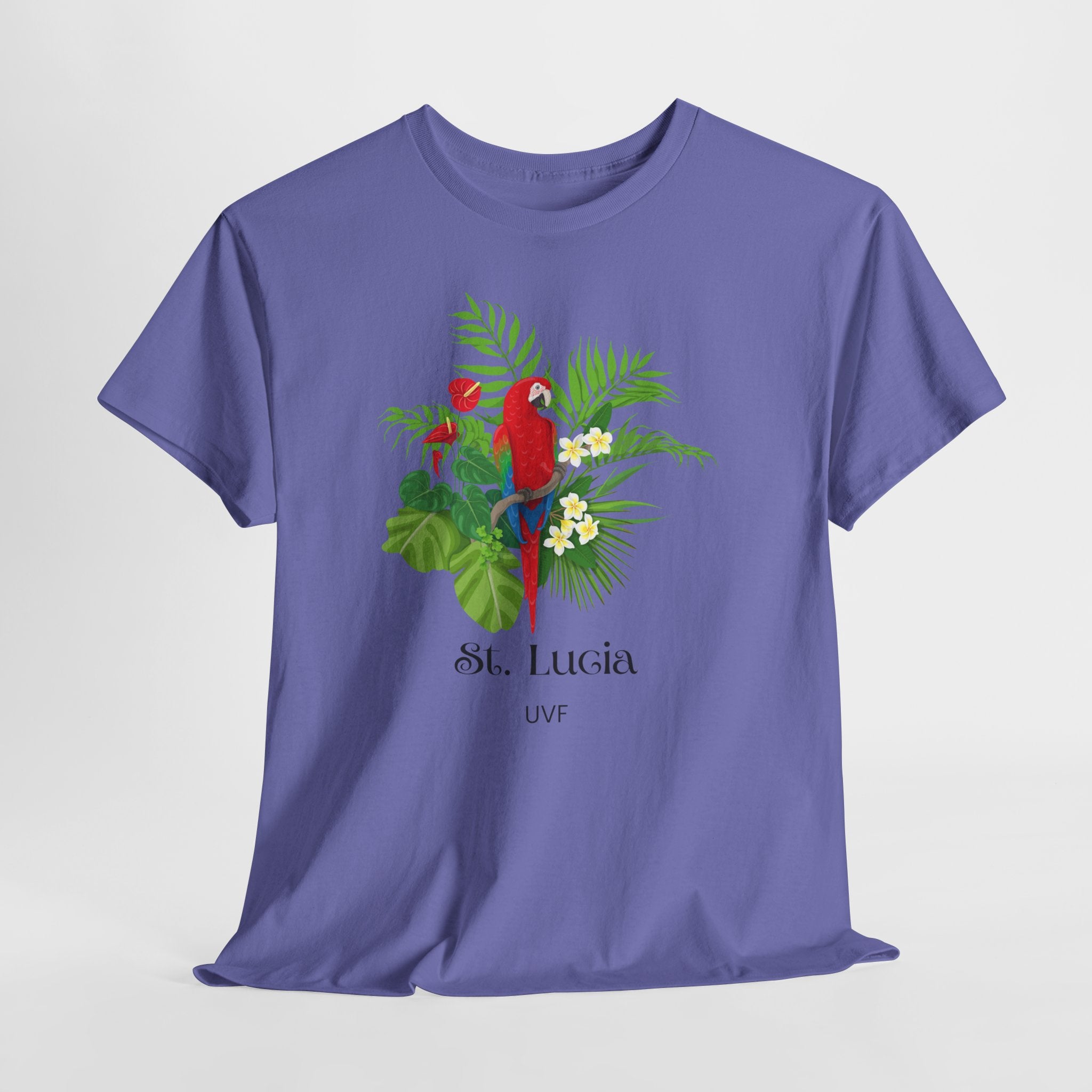 Colorful Tropical Paradise of St. Lucia, Caribbean Unisex Heavy Cotton Travel Tee - Destination St. Lucia