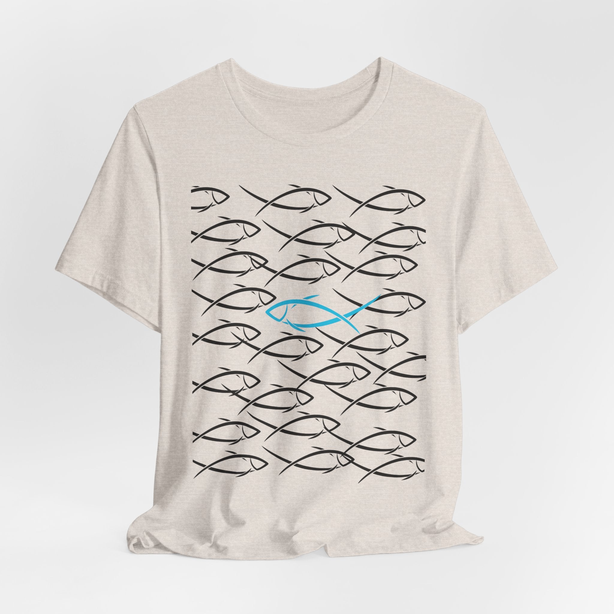 Graphic School of Fish Unisex Heavy Cotton Tee — "Go In Your Own Direction" Blue Highlighted Fish Graphic T-Shirt
