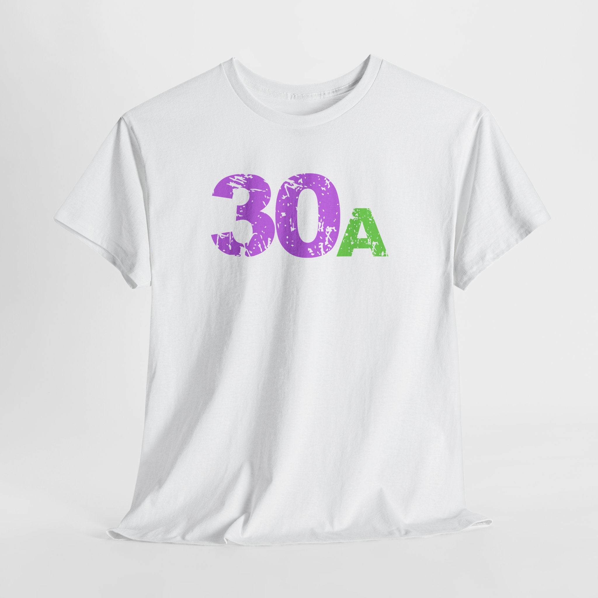 Fun Beachy 30A Beach  Unisex Heavy Cotton Tee — Distressed Purple & Green Graphic Emerald Coast Highway T‑Shirt