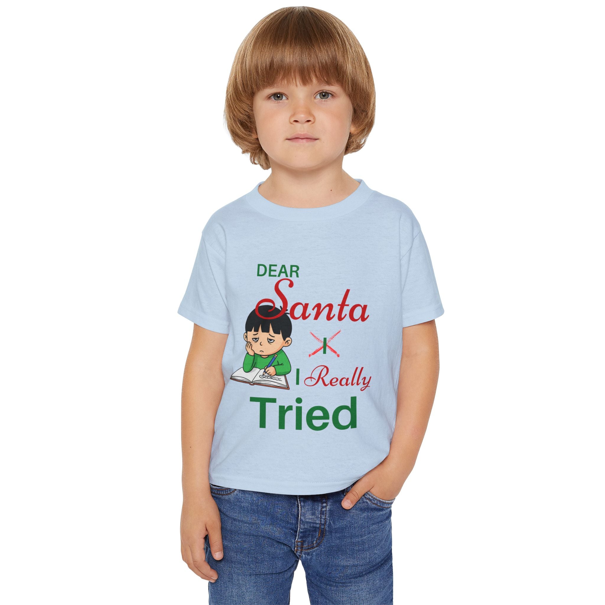 Cute  "Dear Santa I Really Tried"  Toddler-Child  Christmas Unisex  Heavy Cotton Tee Shirt
