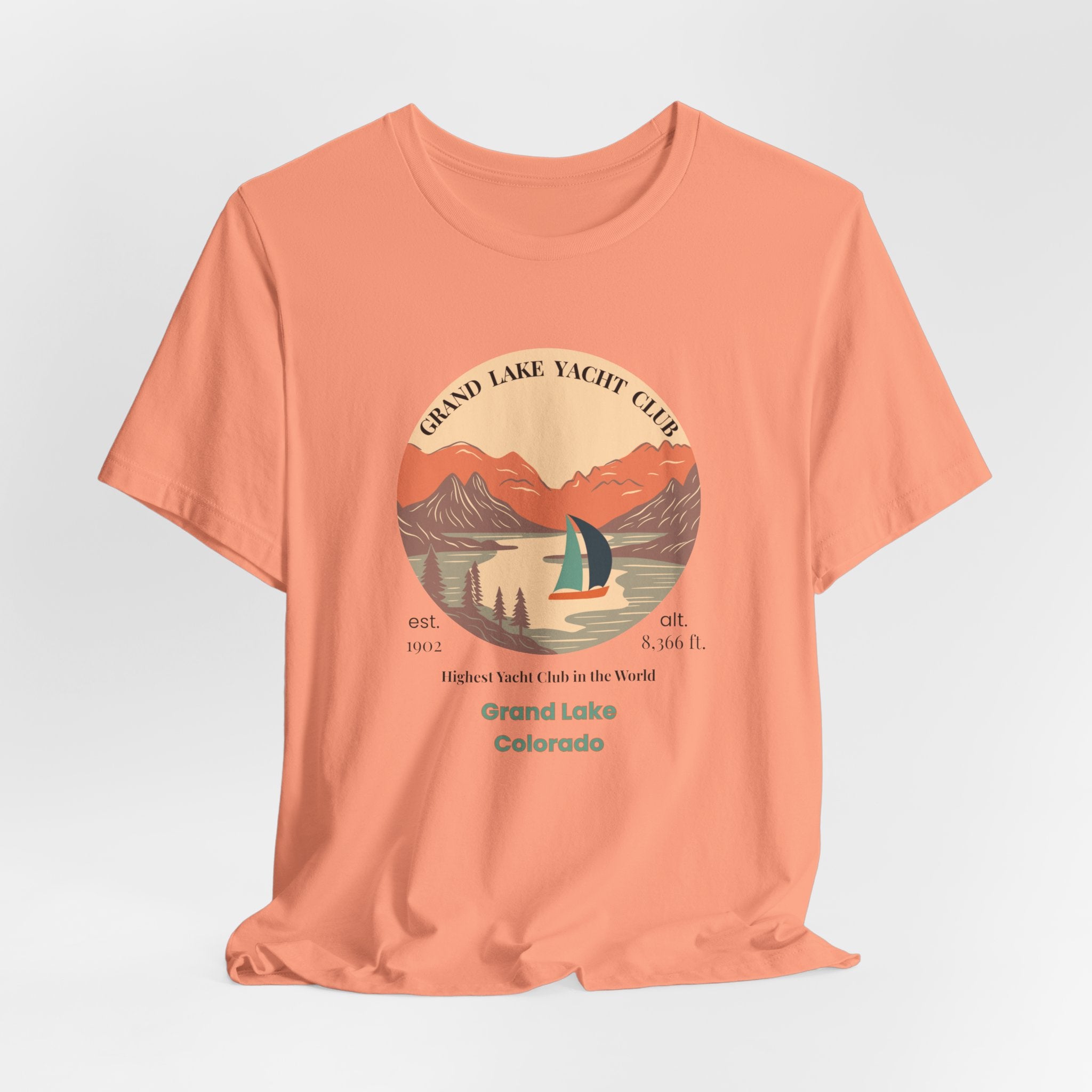 Grand Lake Colorado Yacht Club Destination Tee - Unisex Short Sleeve Shirt, Relaxed Fit, Summer Style, Outdoor Adventure, Gift for Travelers