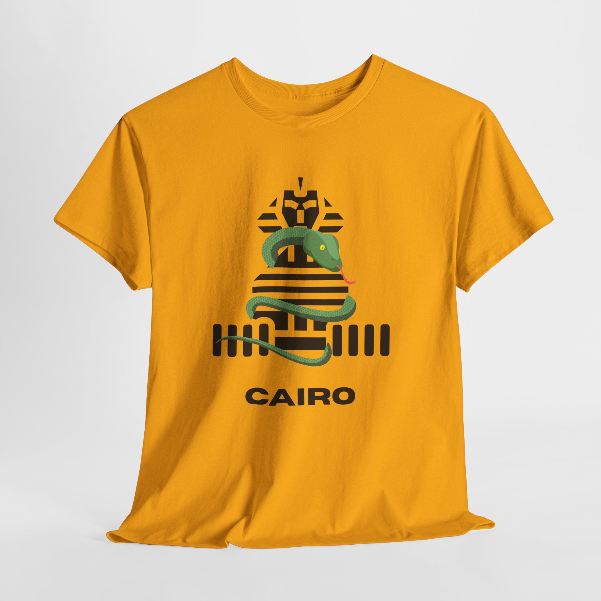 Fun and Quirky Sphynx Graphic Cairo Unisex Heavy Cotton Tee — Green Snake Egyptian Graphic T-Shirt