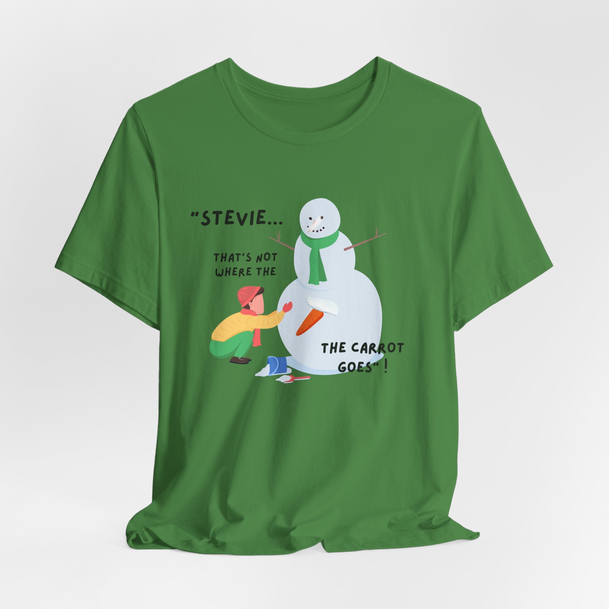 Funny Stevie Snowman Tee – Funny "That's Not Where the Carrot Goes" Graphic Unisex Heavy Cotton Holiday T-Shirt