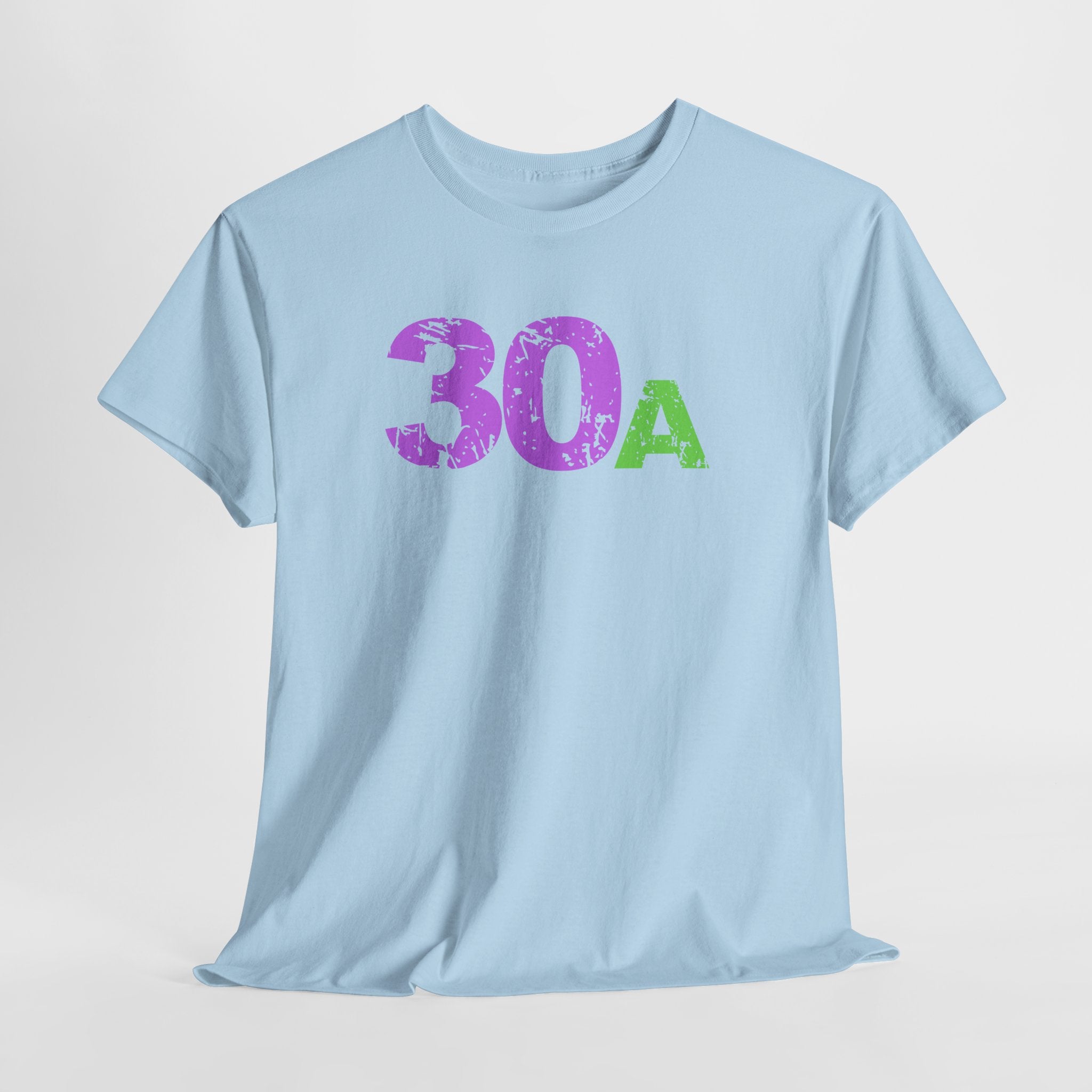 Fun Beachy 30A Beach  Unisex Heavy Cotton Tee — Distressed Purple & Green Graphic Emerald Coast Highway T‑Shirt