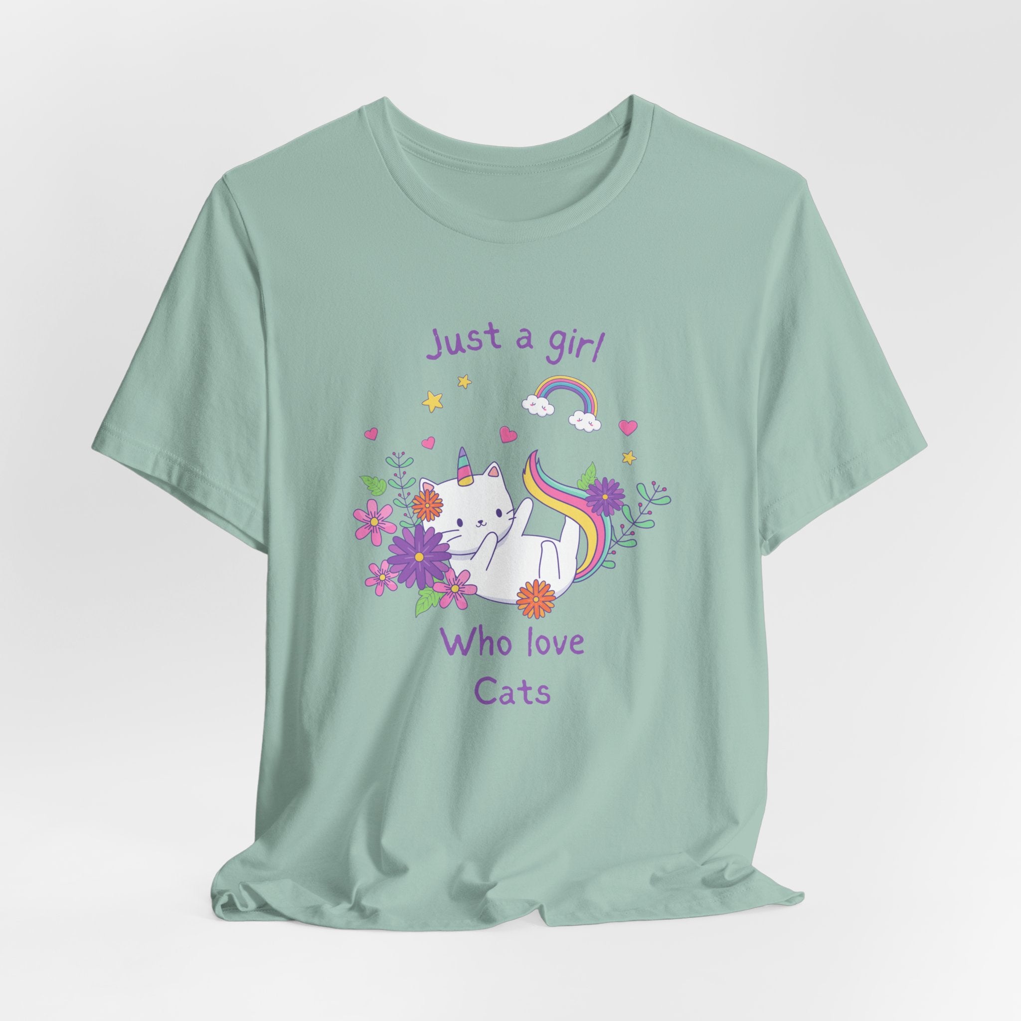 Unicorn Cat Lover Tee - Just a Girl Who Loves Cats, Cute T-Shirt, Gift for Cat Moms, Perfect for Birthdays and Casual Wear