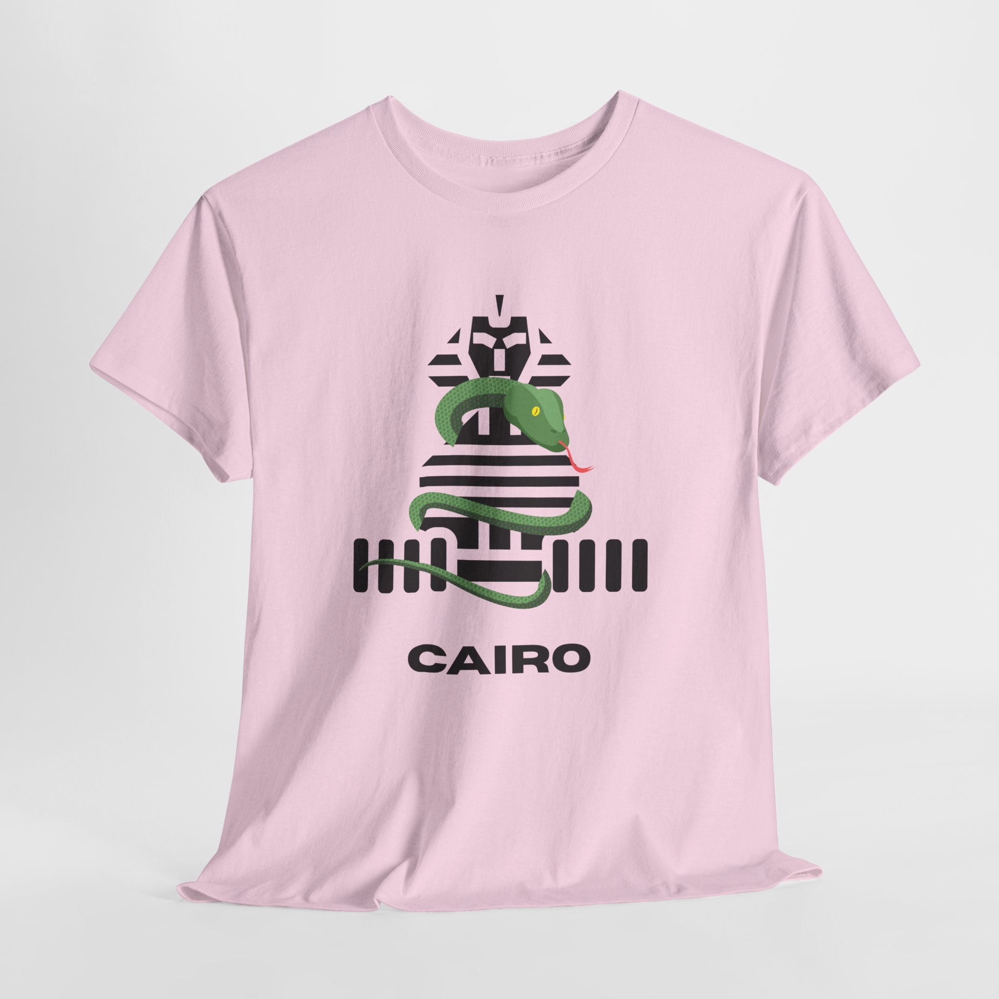 Fun and Quirky Sphynx Graphic Cairo Unisex Heavy Cotton Tee — Green Snake Egyptian Graphic T-Shirt