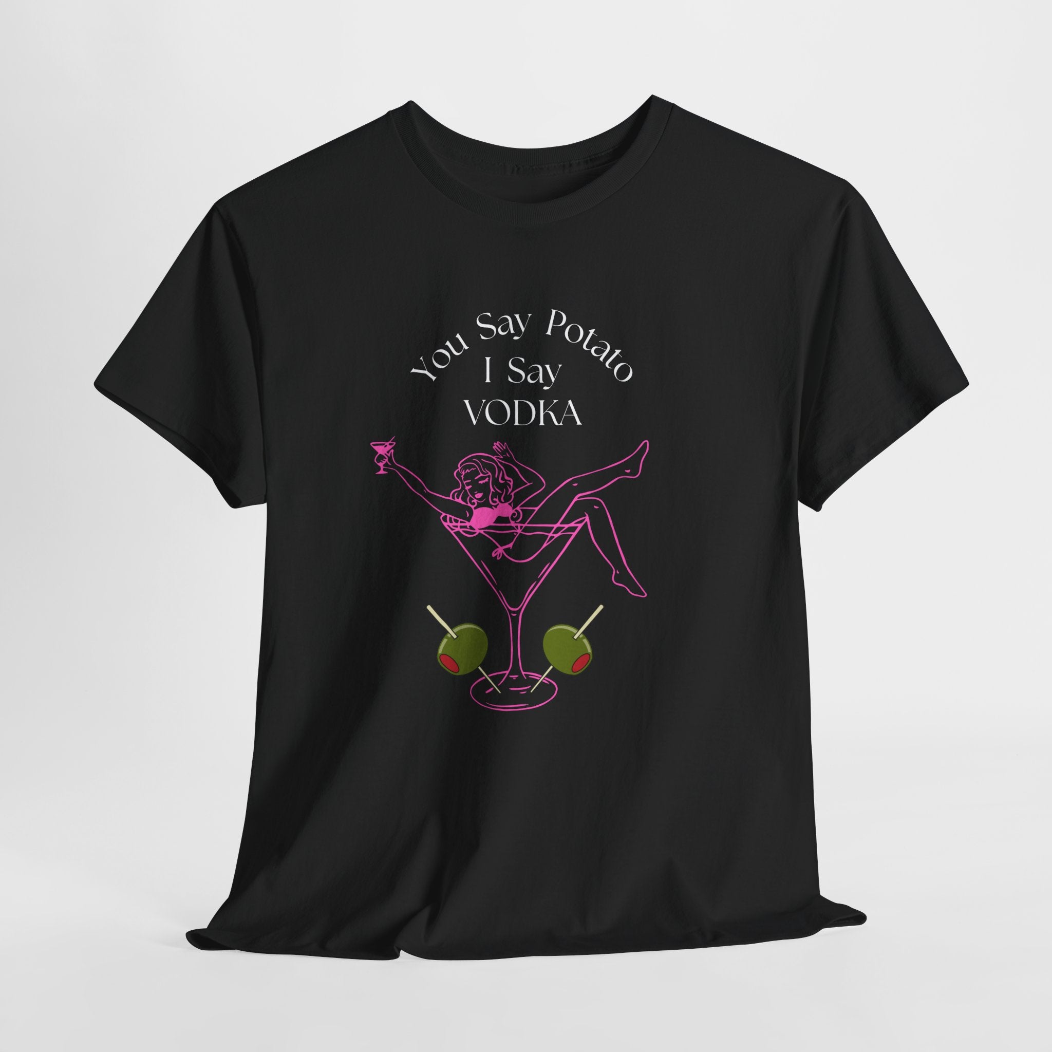 Fun Martini Girl Graphic Cocktail Culture Unisex Heavy Cotton Tee — Retro Pinup Cocktail T-Shirt