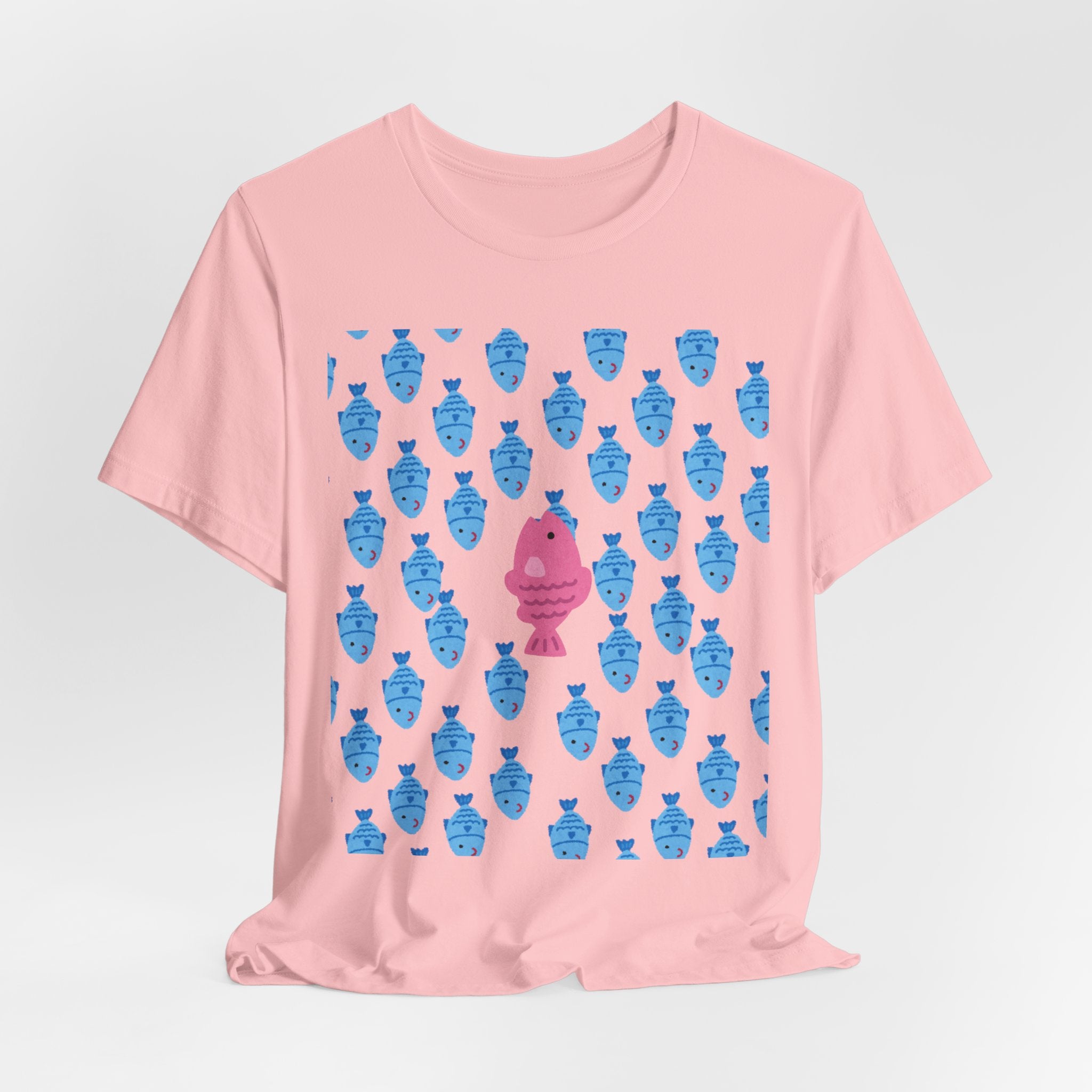 Swim Your Own Course Graphic Unisex Heavy Cotton Tee  Proud to Be Different Pink Fish Among Blue Fish T- Shirt