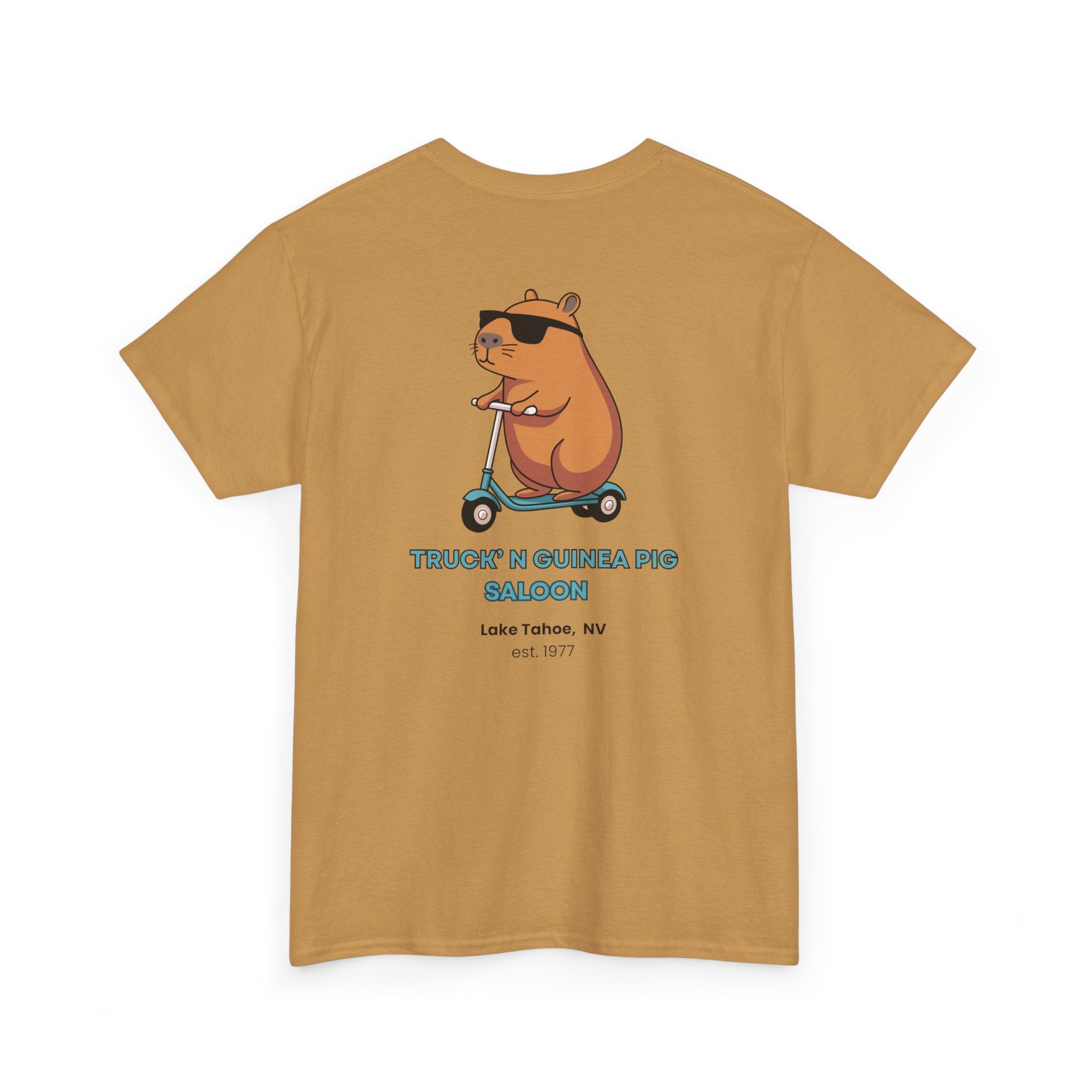 Cool Truck'n Guinea Pig  Lake Tahoe, NV (Back Design) Tee | Fun Unisex Heavy Cotton T-Shirt for Animal Lovers, Casual Wear, Gift for Birthdays, Summer Vibes, Pig Lovers