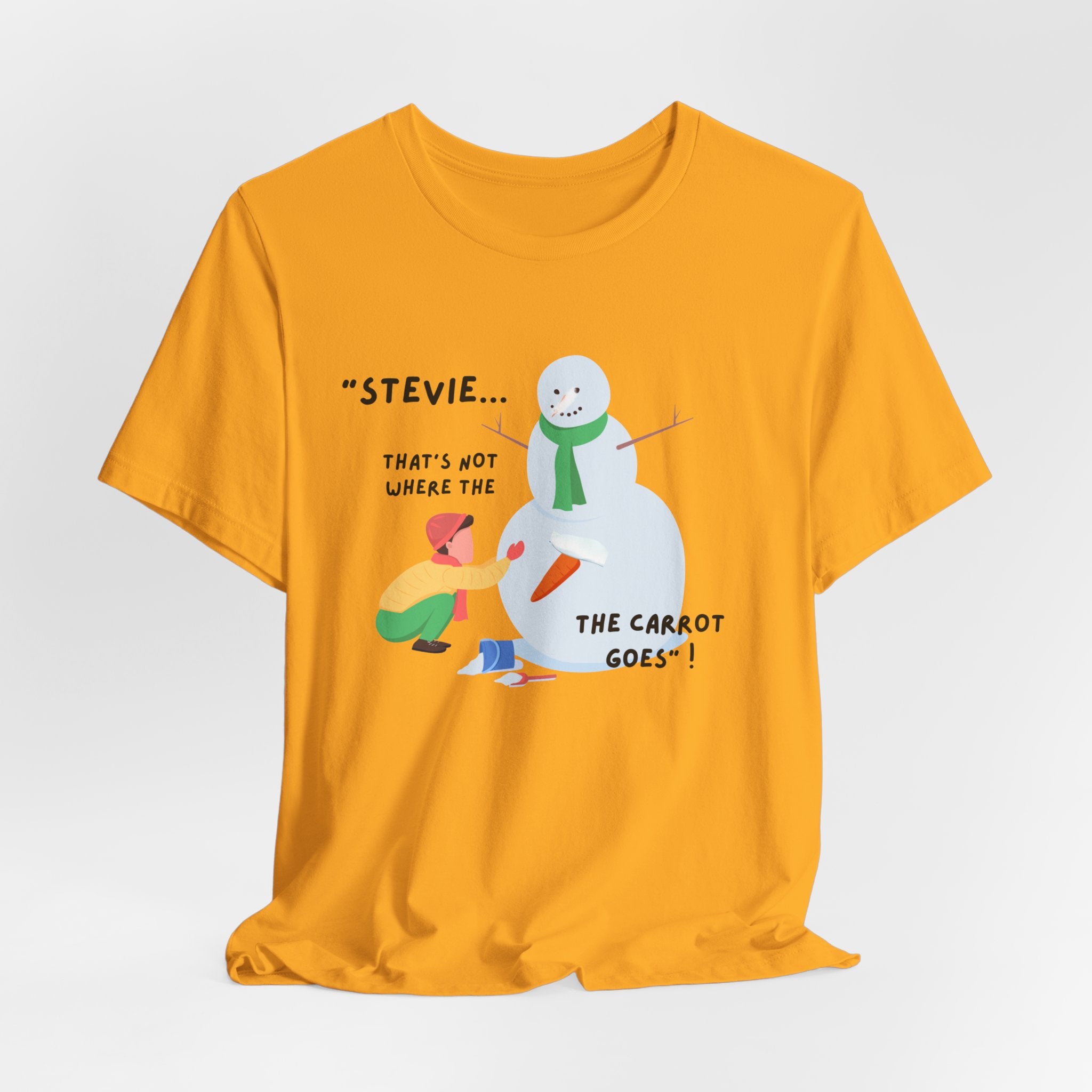Funny Stevie Snowman Tee – Funny "That's Not Where the Carrot Goes" Graphic Unisex Heavy Cotton Holiday T-Shirt