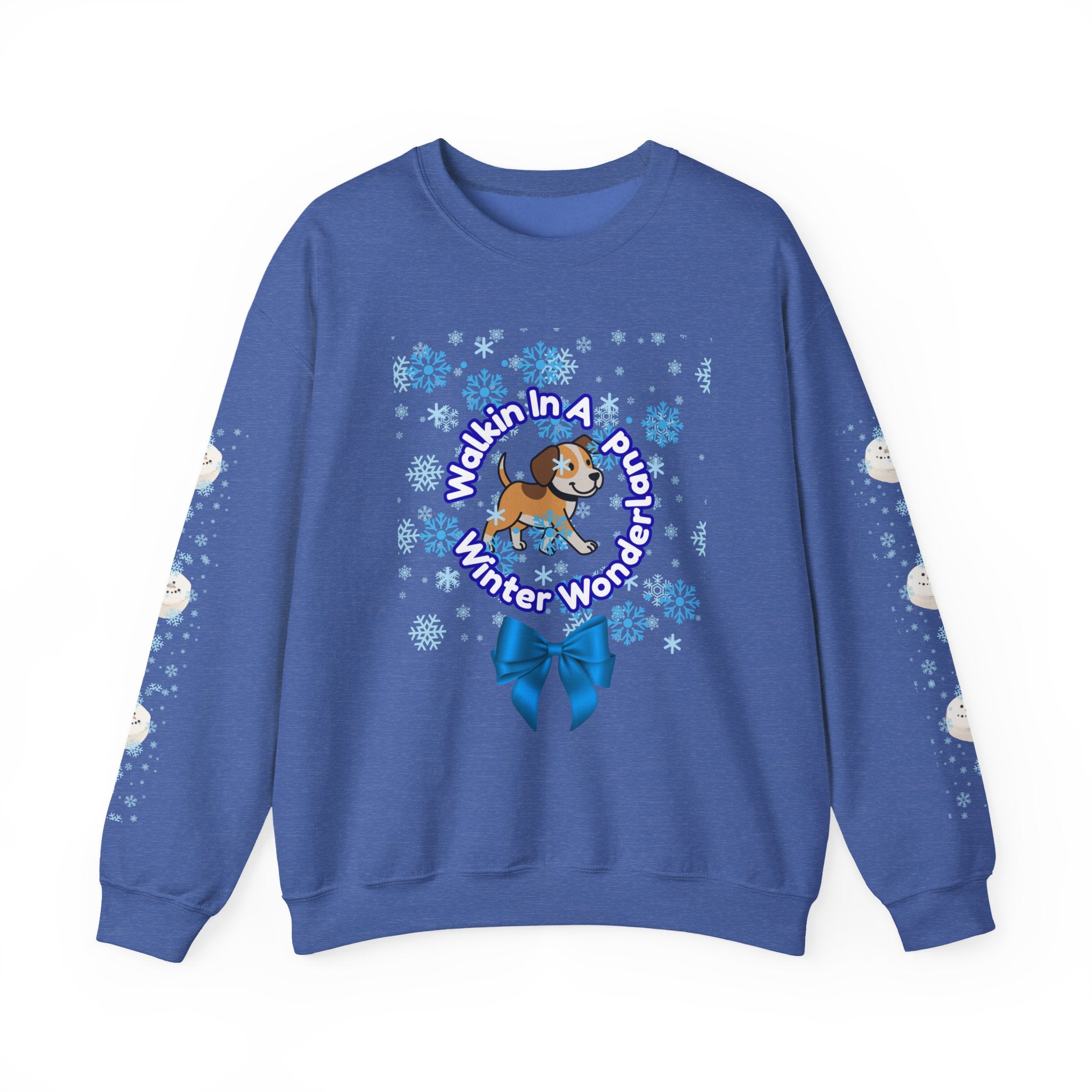 Happy Dog Lover Holiday "Walkin' In A Winter Wonderland" Unisex Crewneck Sweatshirt with Side Arm Embellishments