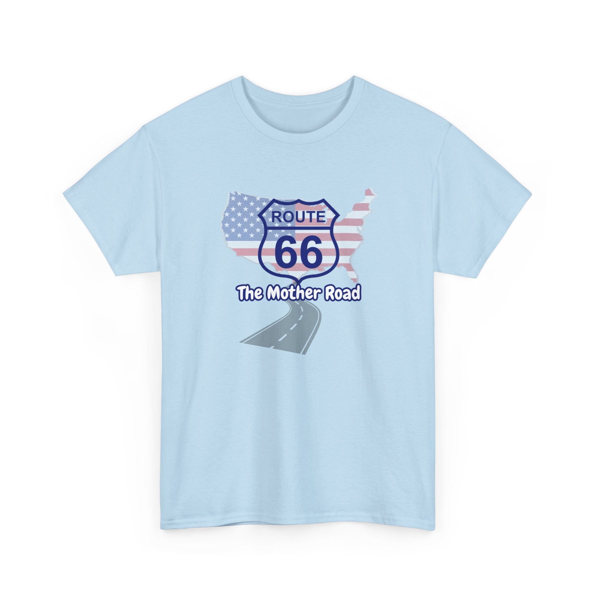 US Route 66 The Mother Road Unisex Heavy Cotton Tee - Vintage Americana T-Shirt, Travel Shirt, Road Trip Gift, USA Route Apparel, Fun Summer Wear