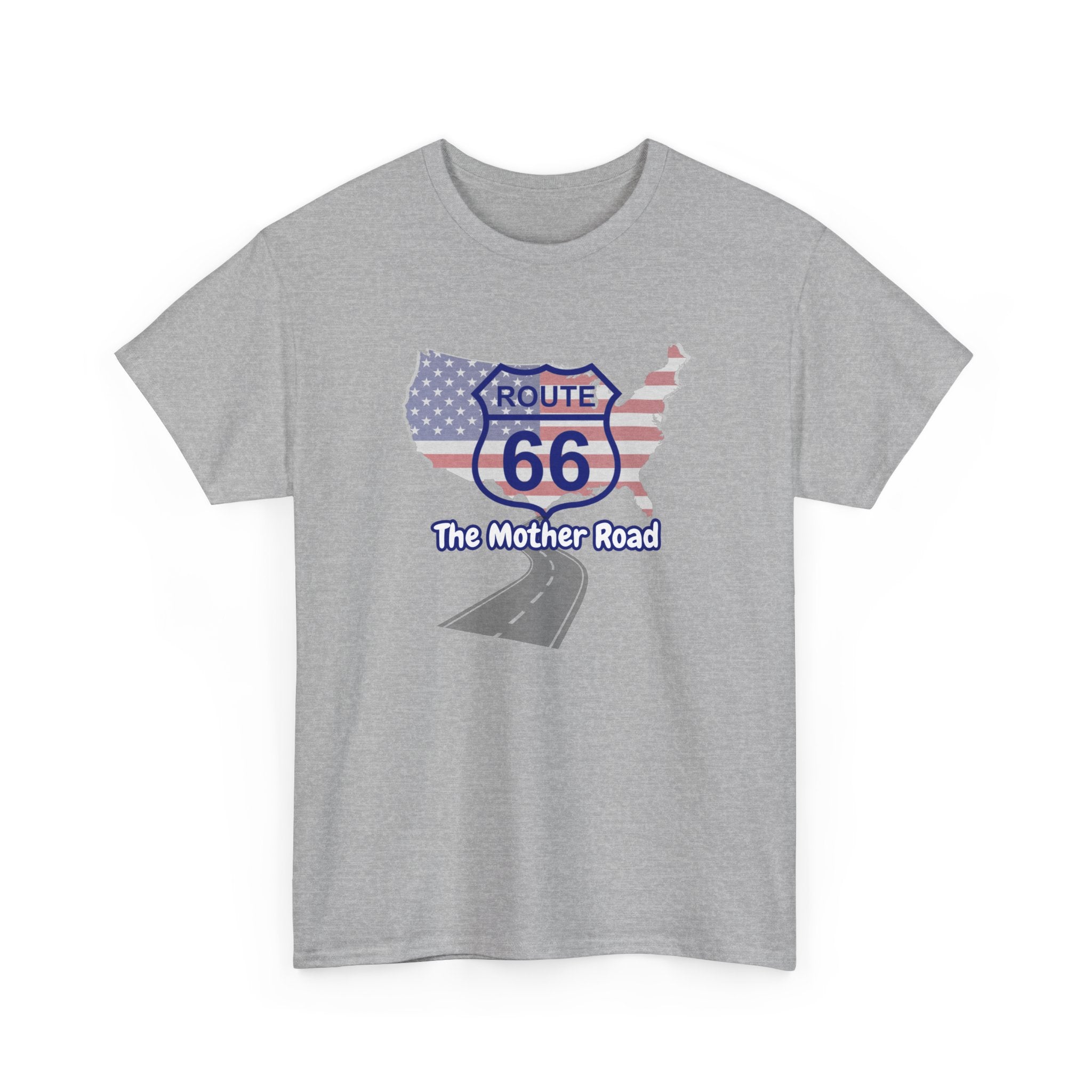 US Route 66 The Mother Road Unisex Heavy Cotton Tee - Vintage Americana T-Shirt, Travel Shirt, Road Trip Gift, USA Route Apparel, Fun Summer Wear