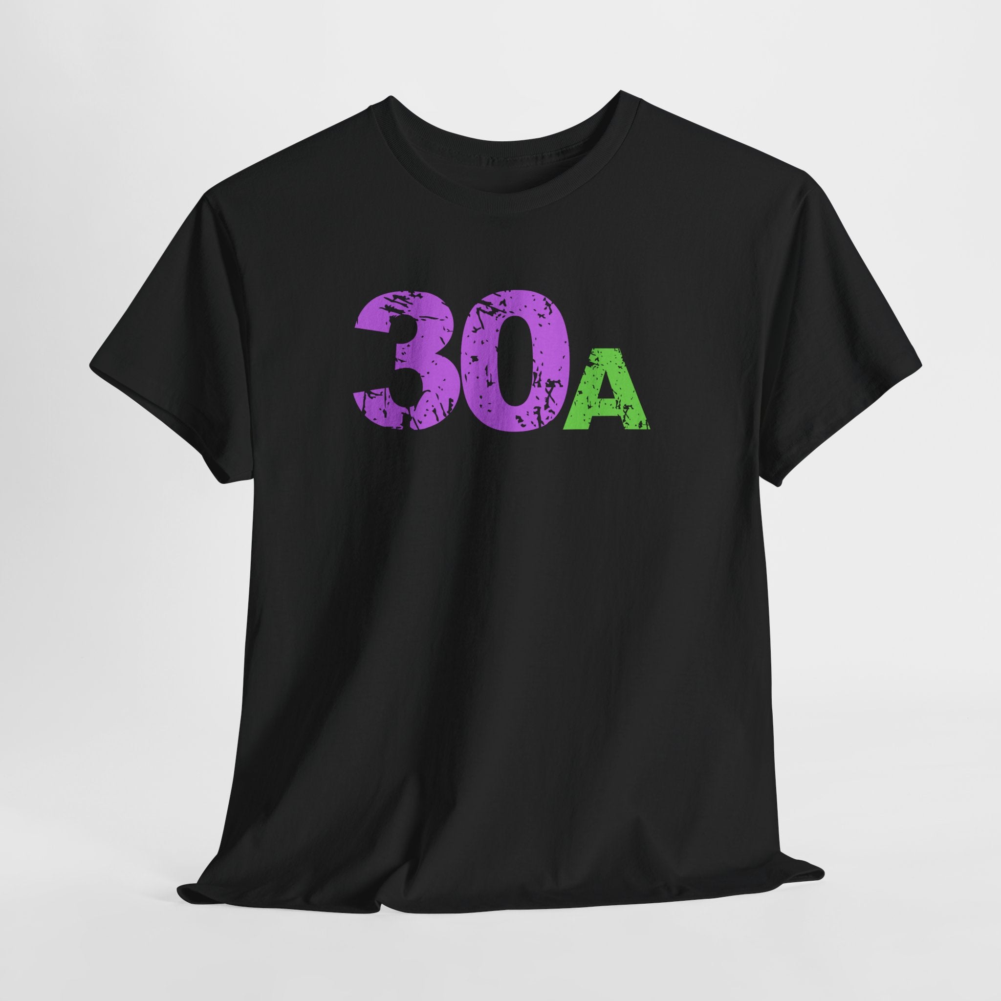 Fun Beachy 30A Beach  Unisex Heavy Cotton Tee — Distressed Purple & Green Graphic Emerald Coast Highway T‑Shirt