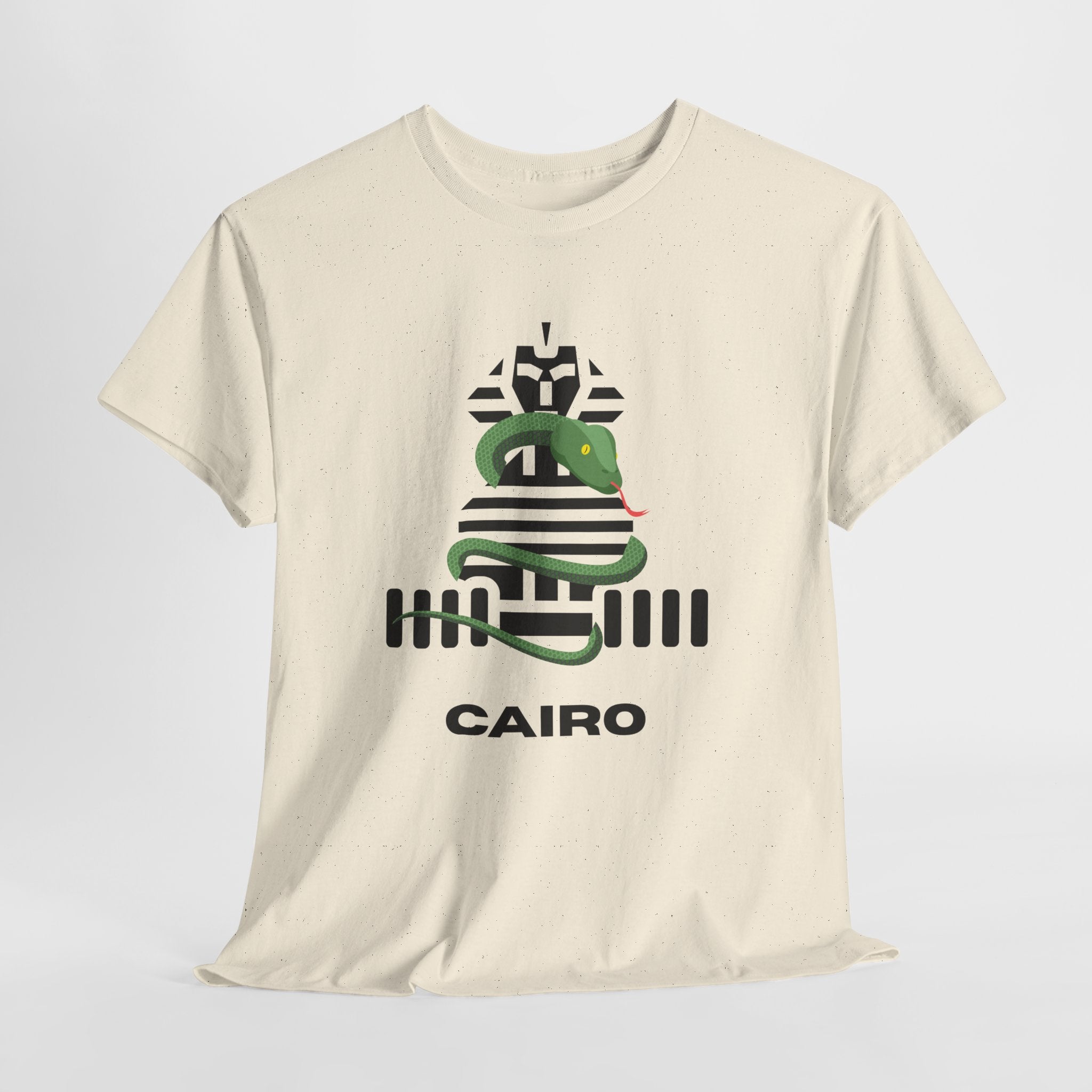 Fun and Quirky Sphynx Graphic Cairo Unisex Heavy Cotton Tee — Green Snake Egyptian Graphic T-Shirt