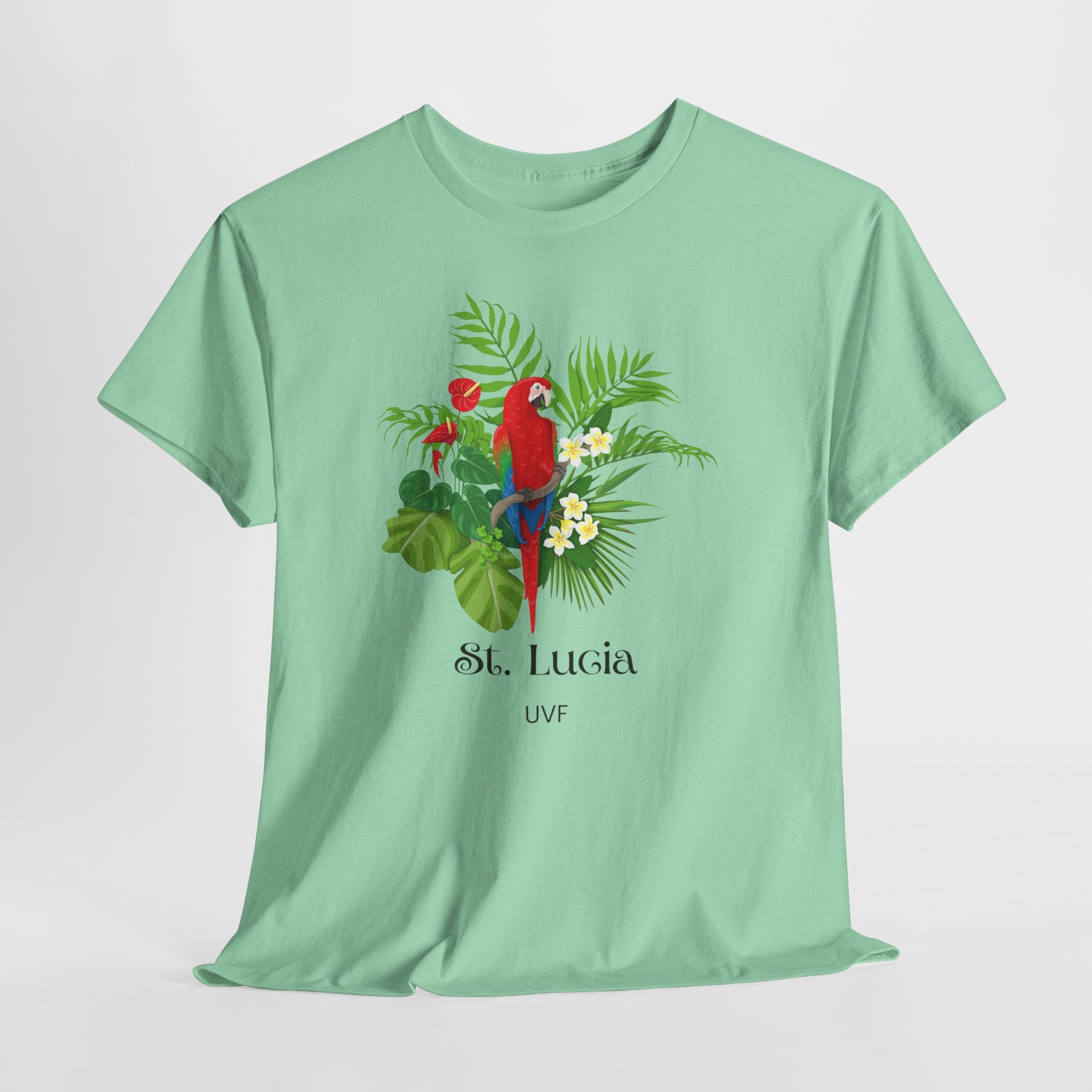 Colorful Tropical Paradise of St. Lucia, Caribbean Unisex Heavy Cotton Travel Tee - Destination St. Lucia