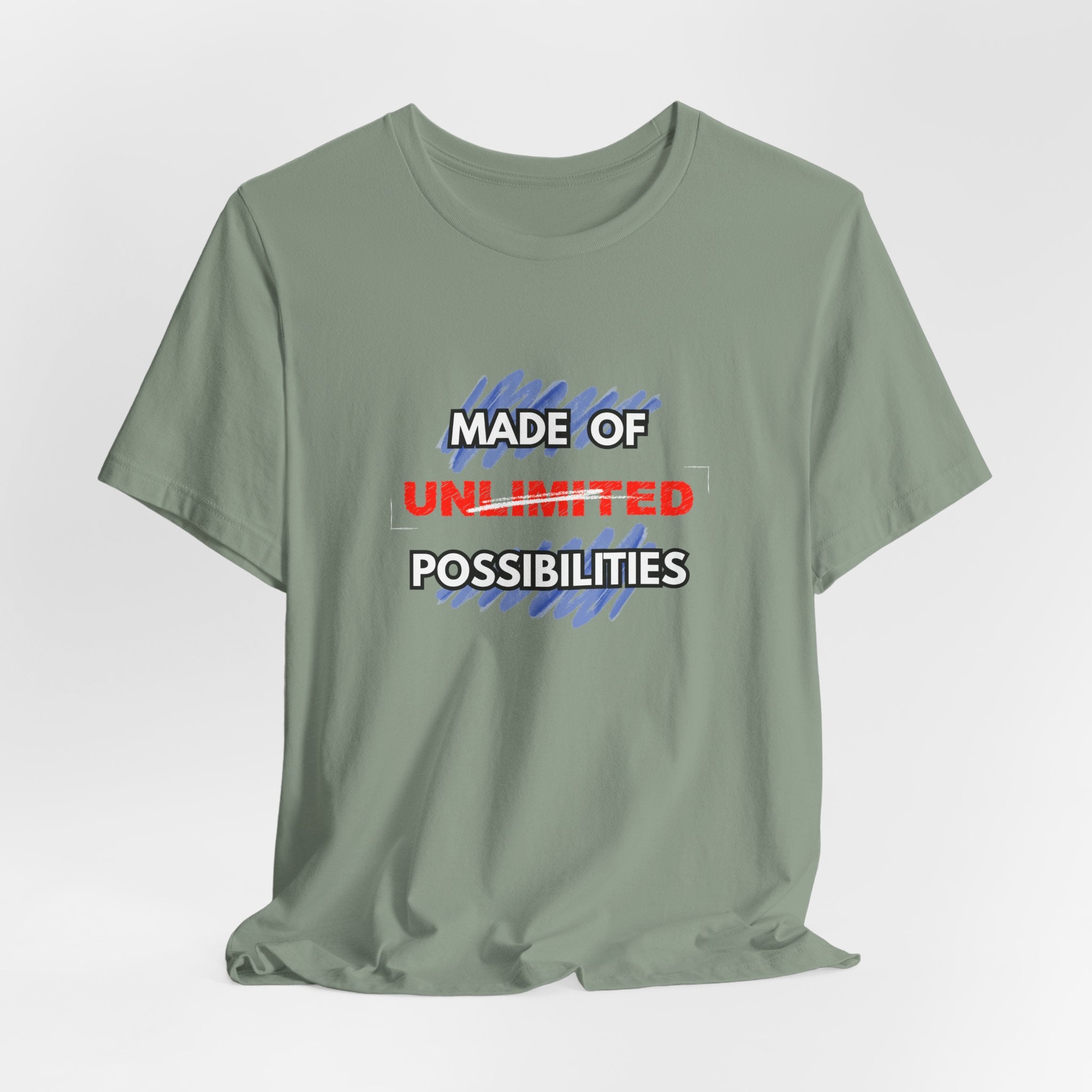 Inspirational Short Sleeve Unisex Workout Tee - Made of Unlimited Possibilities, Motivational Shirt, Casual Wear, Gift Idea, Everyday Tee, [...]