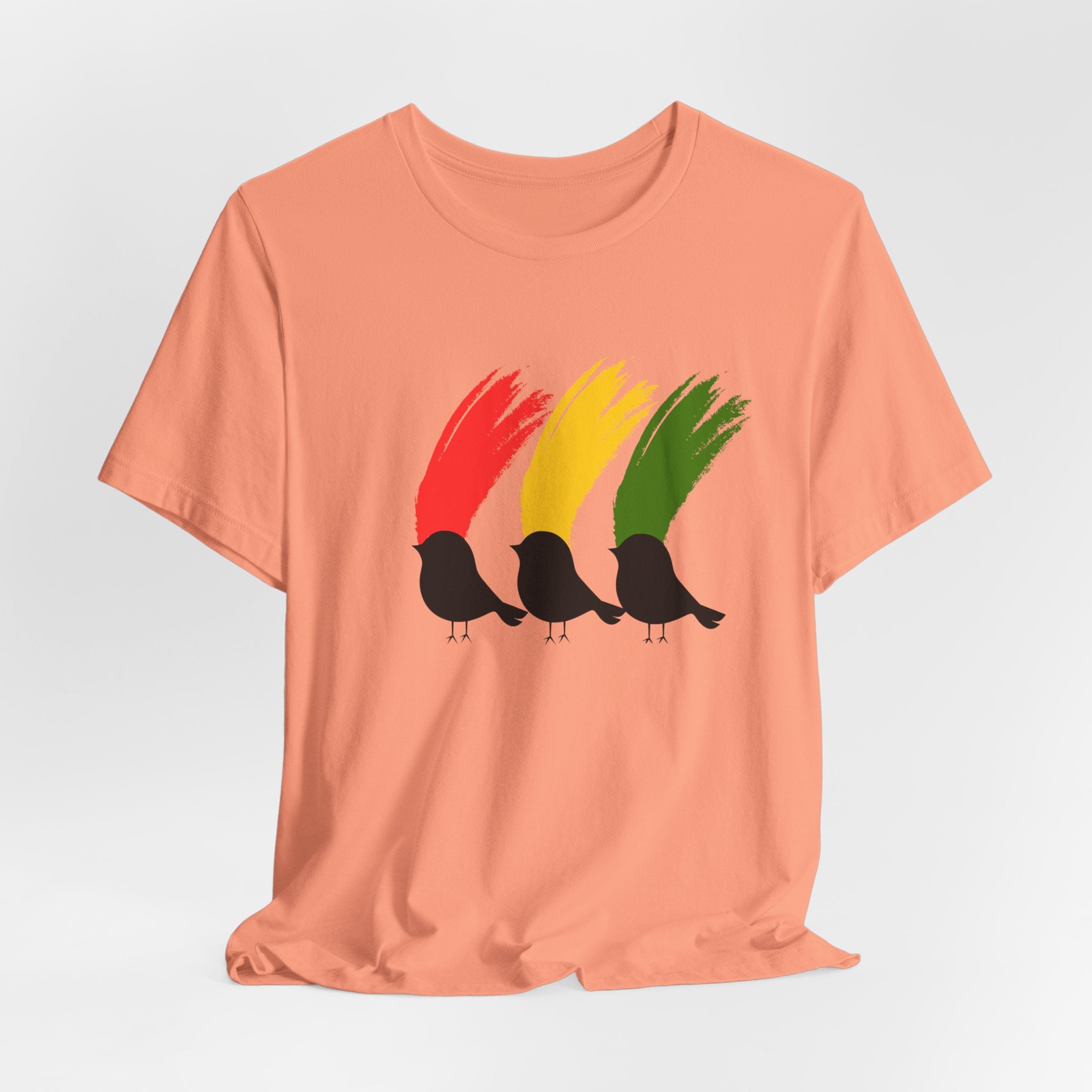 Rasta Three Little Birds Graphic Tee, Unisex T-Shirt for Music Lovers, Gift for Nature Enthusiasts, Summer Style, Eco-Friendly Wear