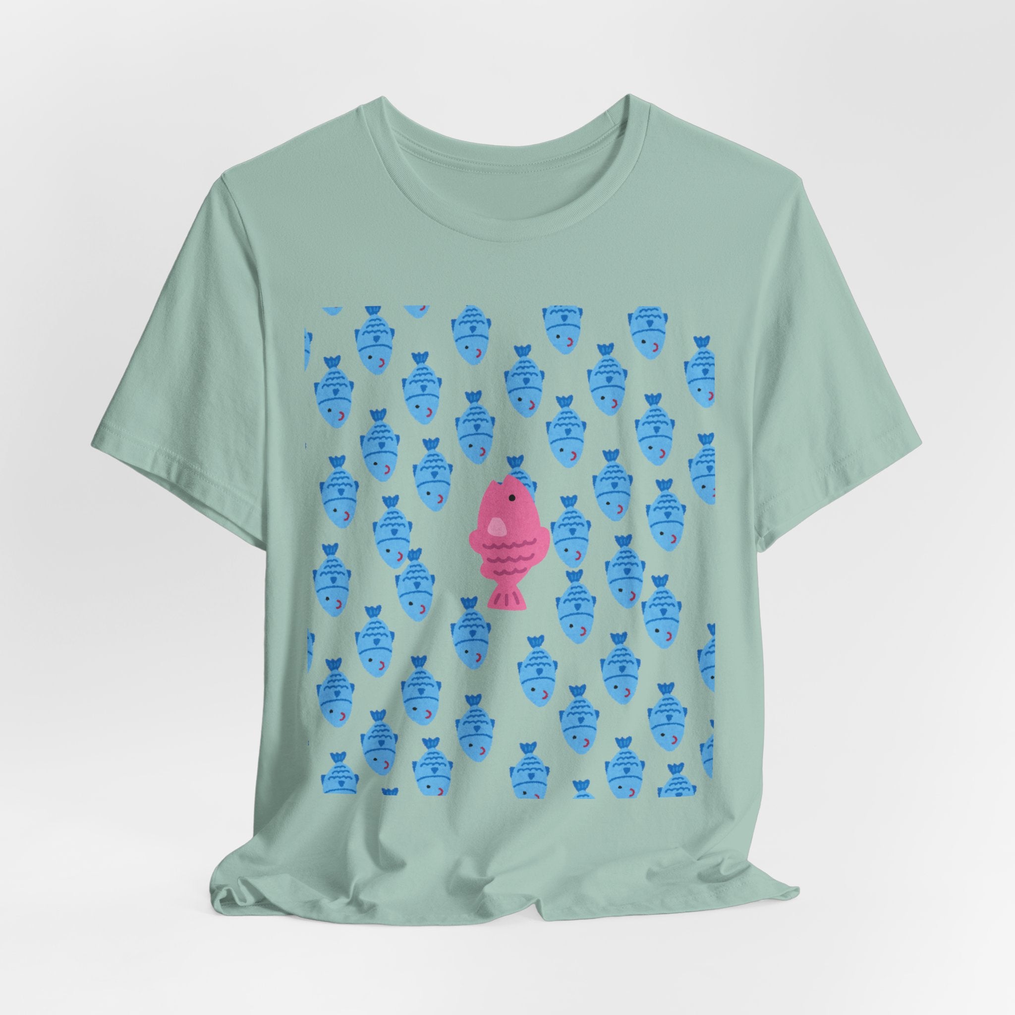 Swim Your Own Course Graphic Unisex Heavy Cotton Tee  Proud to Be Different Pink Fish Among Blue Fish T- Shirt