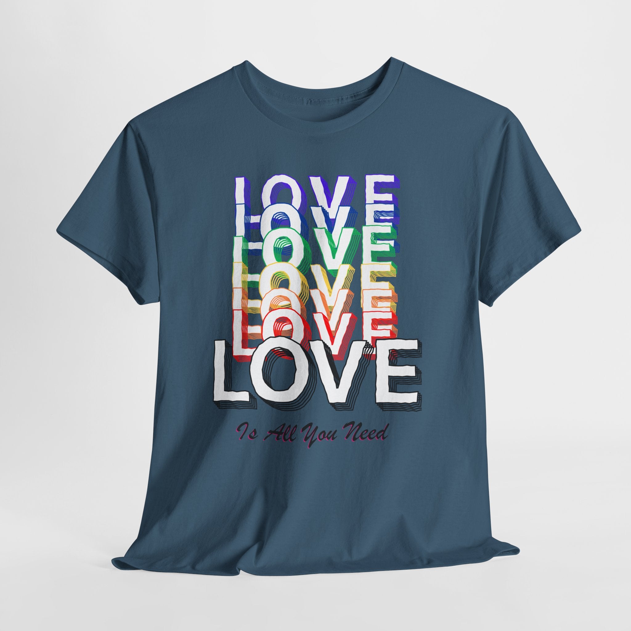 Love Rainbow Graphic  Unisex Heavy Cotton Tee — "Love Is All You Need" Casual Pride T-Shirt