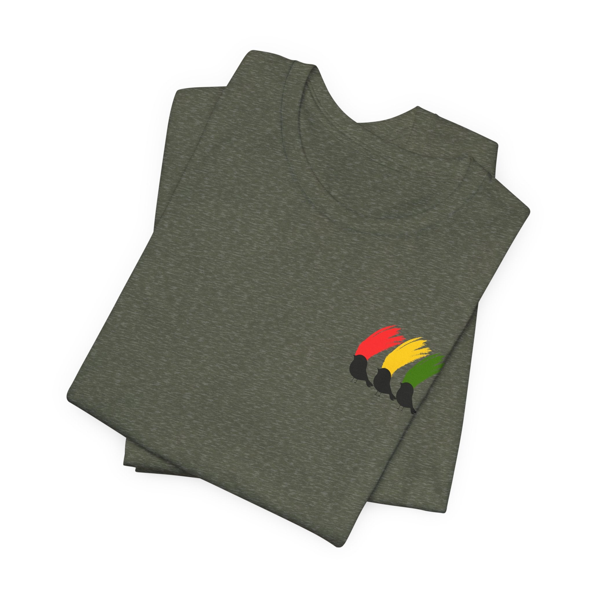 Colorful  Rasta Three Little Birds Unisex Jersey Tee with Vibrant Design, Casual Wear, Gift for Friends, Summer Fashion, Cozy Everyday Tee