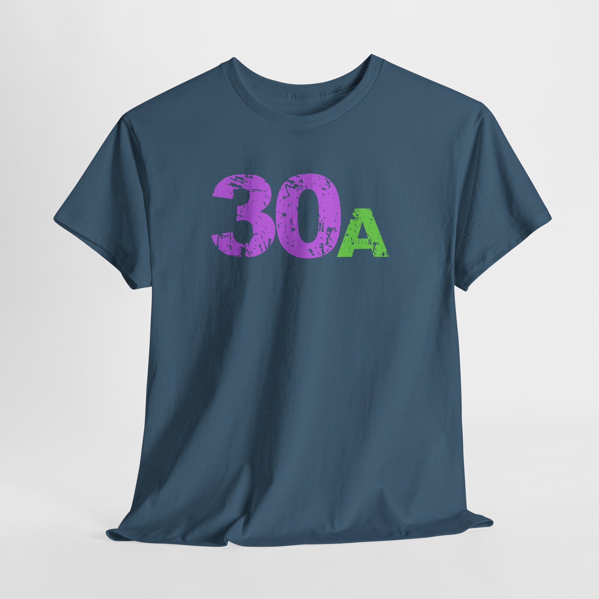 Fun Beachy 30A Beach  Unisex Heavy Cotton Tee — Distressed Purple & Green Graphic Emerald Coast Highway T‑Shirt