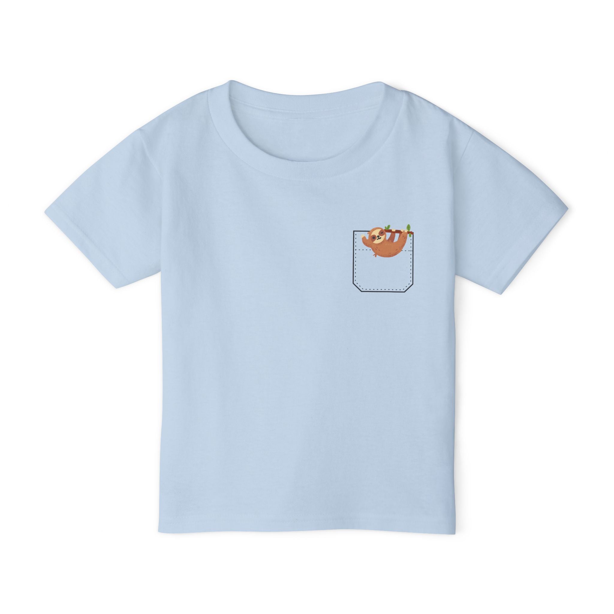 Fun and Cute Pocket Pet (Sloth) Unisex Heavy Cotton™ Toddler T-shirt.  There is NO Pocket in this Shirt...The Pocket is part of the Artwork