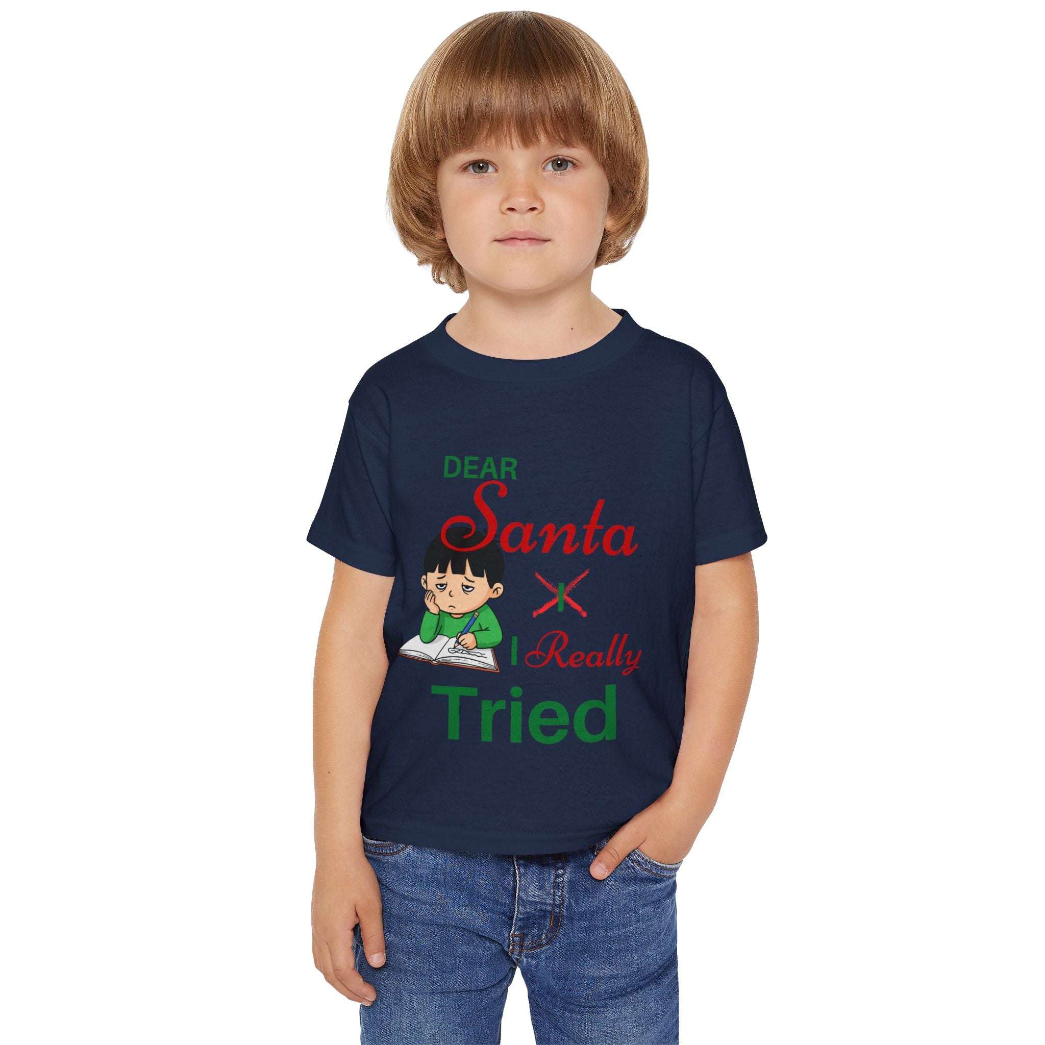 Cute  "Dear Santa I Really Tried"  Toddler-Child  Christmas Unisex  Heavy Cotton Tee Shirt