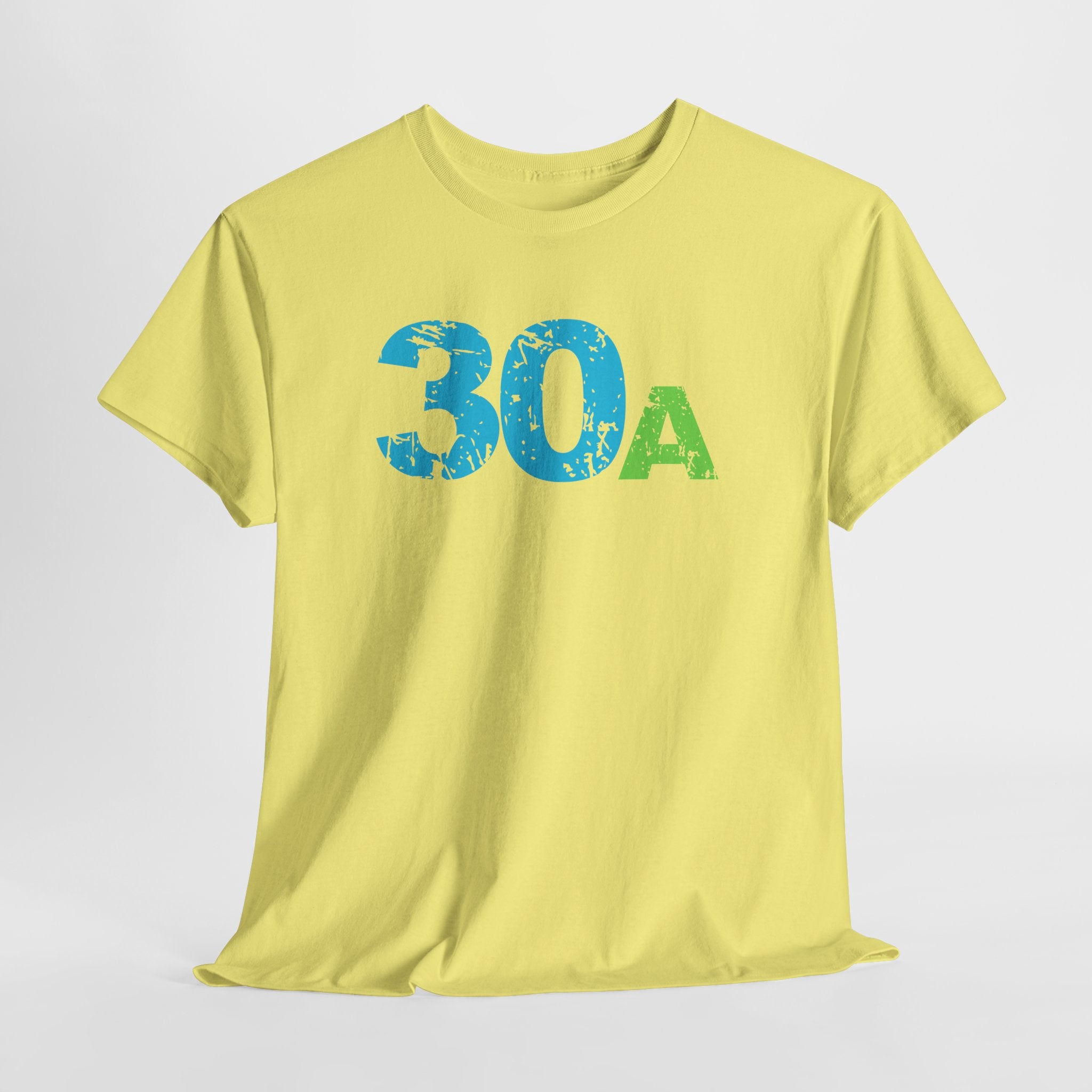 Graphic 30A Beach Unisex Heavy Cotton T-Shirt — Emerald Coast Tee with Blue & Green Distressed Logo