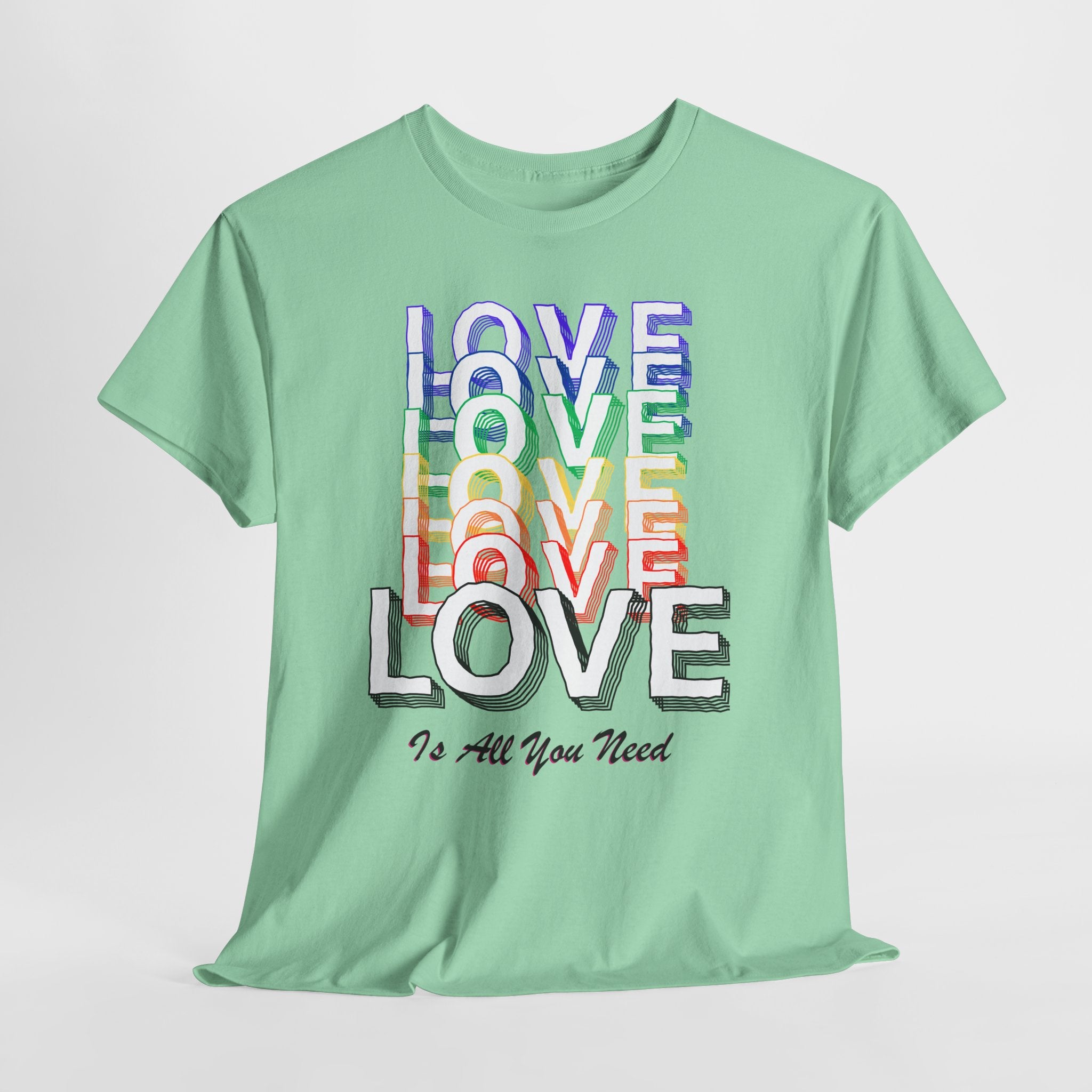 Love Rainbow Graphic  Unisex Heavy Cotton Tee — "Love Is All You Need" Casual Pride T-Shirt