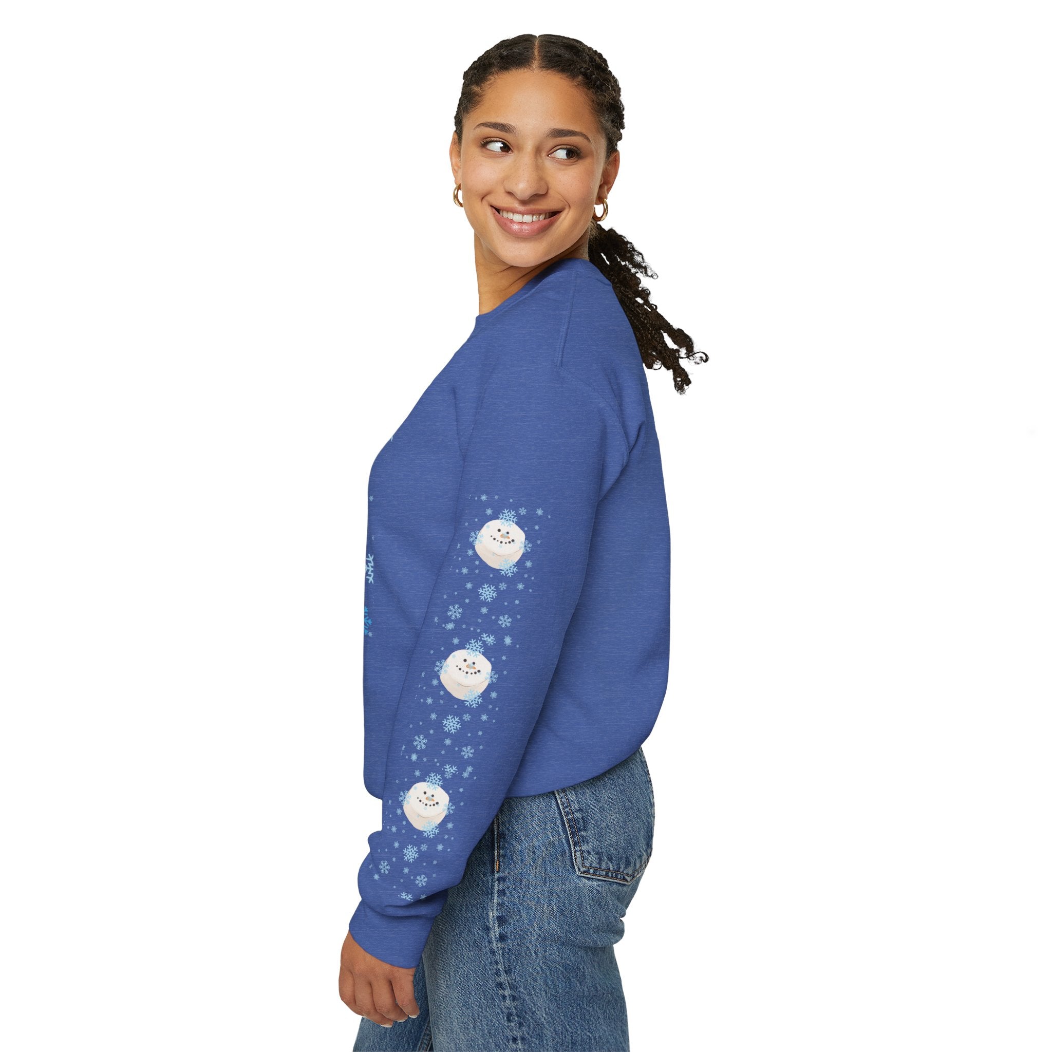 Happy Dog Lover Holiday "Walkin' In A Winter Wonderland" Unisex Crewneck Sweatshirt with Side Arm Embellishments