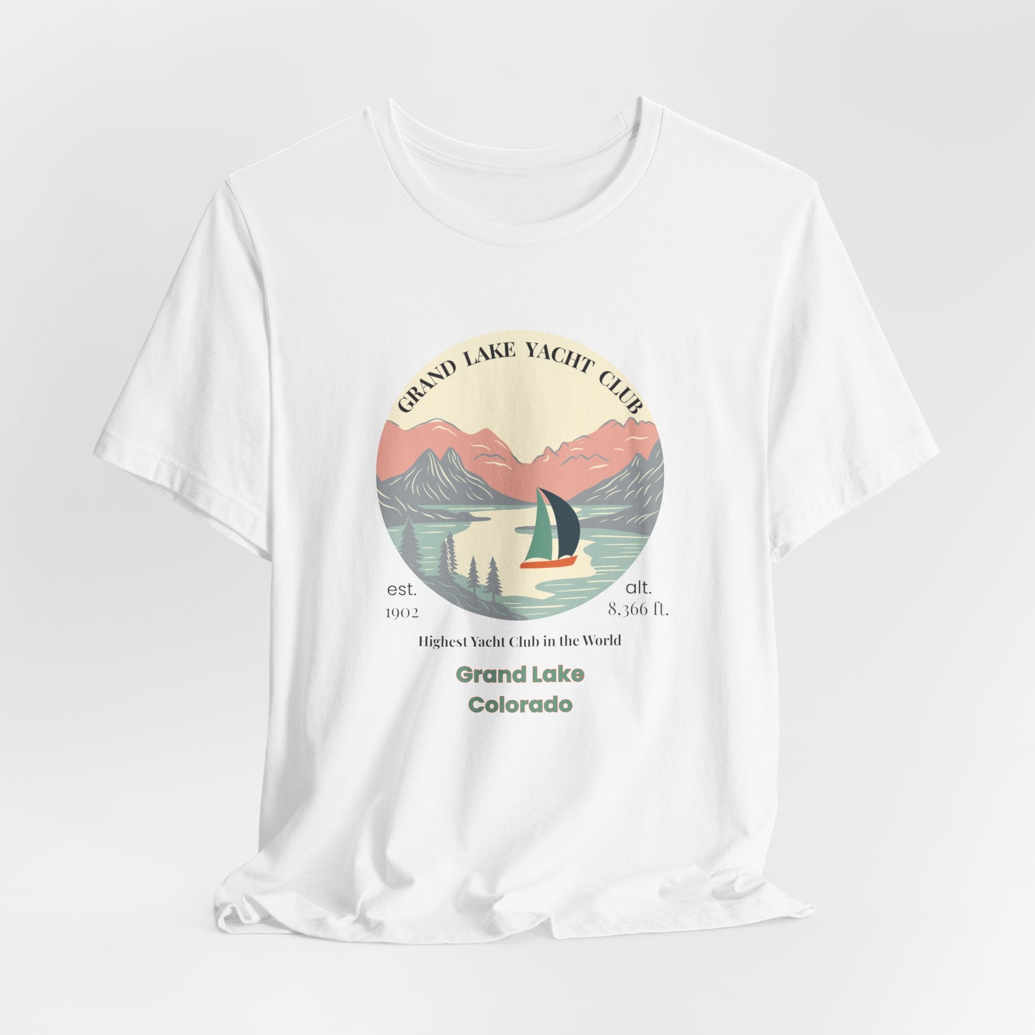Grand Lake Colorado Yacht Club Destination Tee - Unisex Short Sleeve Shirt, Relaxed Fit, Summer Style, Outdoor Adventure, Gift for Travelers