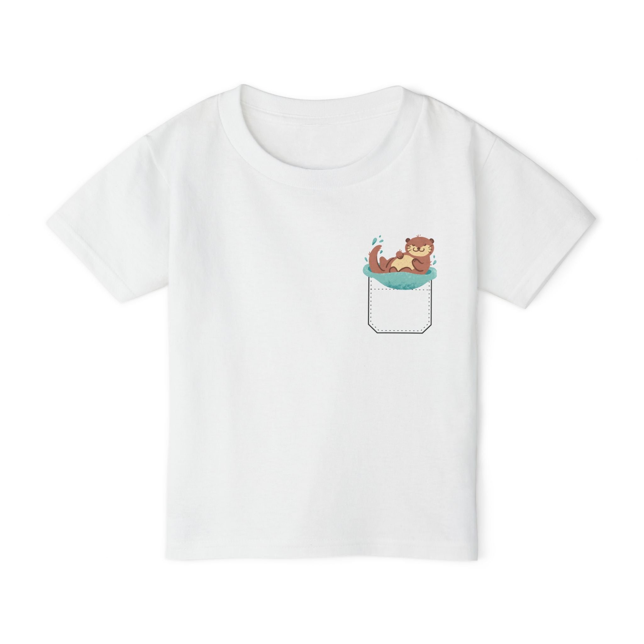 Playful and Cute Pocket Pet (Otter)  Unisex Heavy Cotton Toddler T-Shirt.  There is NO Pocket in This Shirt.  The Pocket is part of the Artwork.