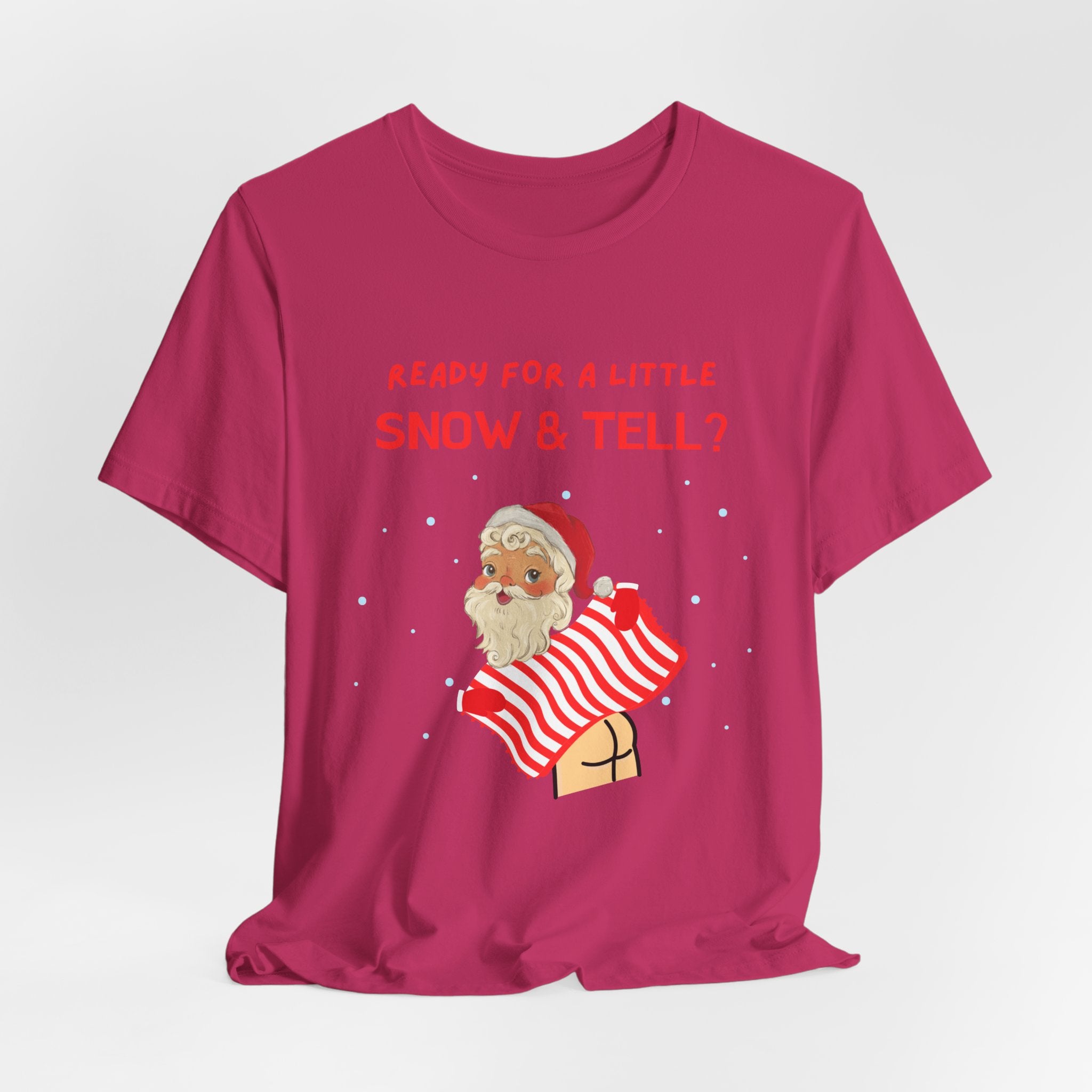 Funny but Naughty Vintage Santa  Unisex Heavy Cotton T-Shirt - "Ready for a Little Snow & Tell?" Christmas Tee