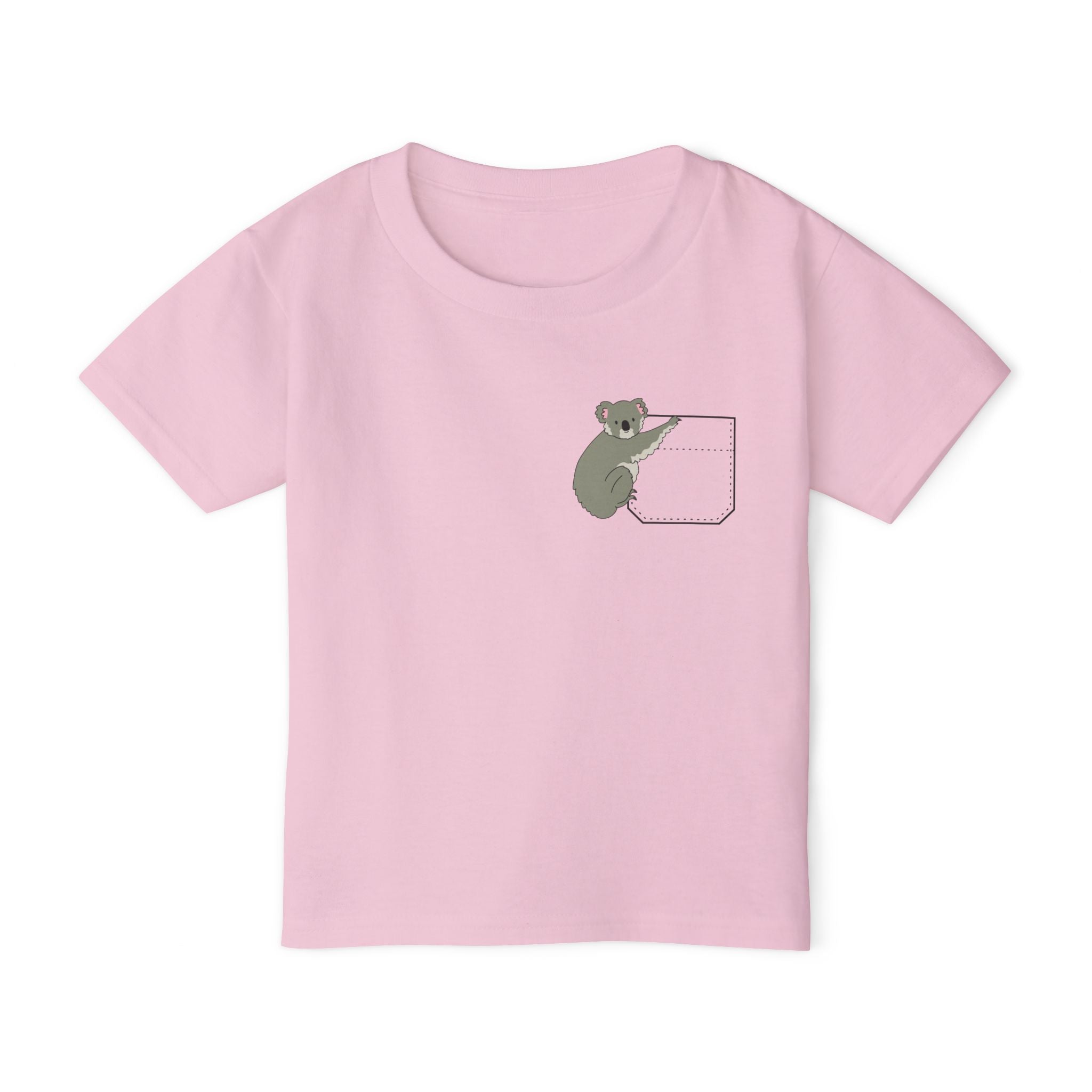 Cute and Fun Pocket Pet (Koala)  Unisex Heavy Cotton Toddler T-Shirt.  There is NO Pocket in this Shirt.  The Pocket is part of the Artwork