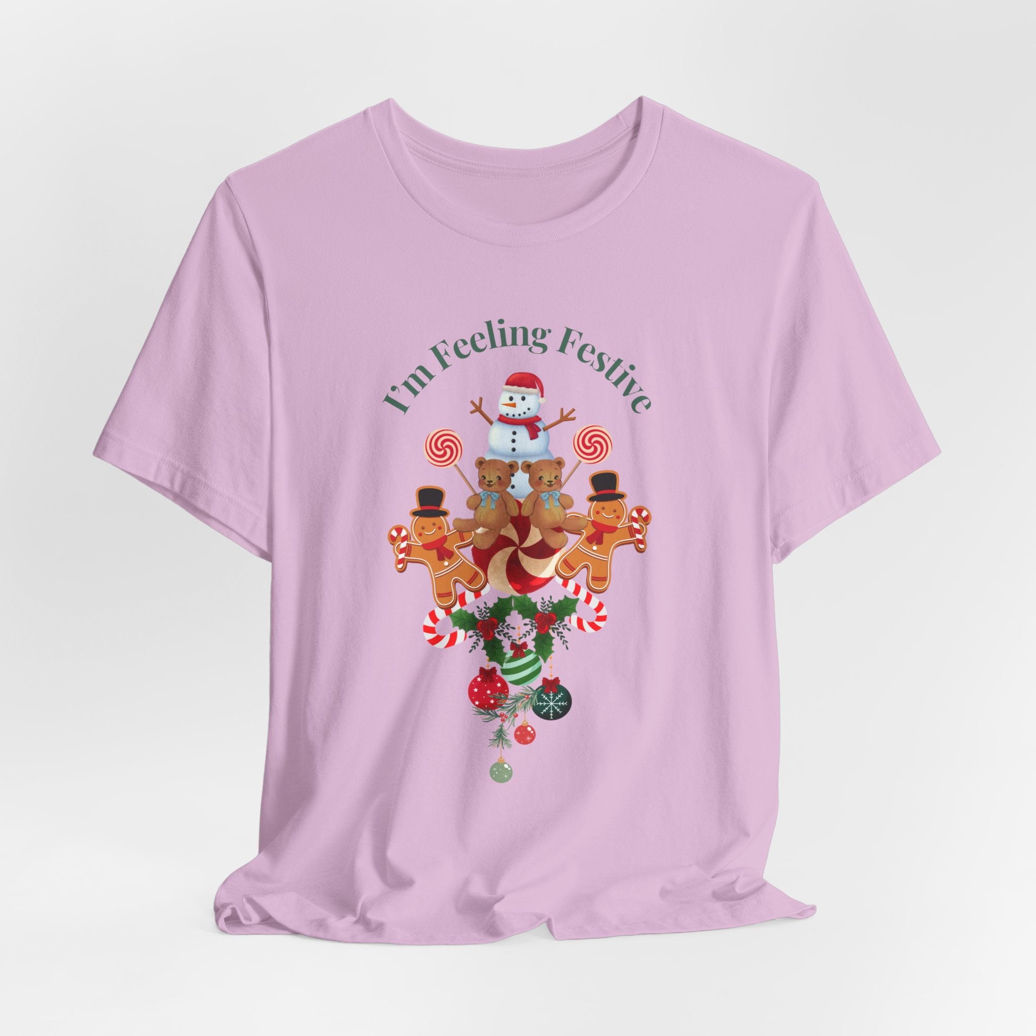 Colorful Holiday Tee — "I'm Feeling Festive" Christmas Reindeer & Snowman Graphic  Unisex Heavy Cotton T-Shirt